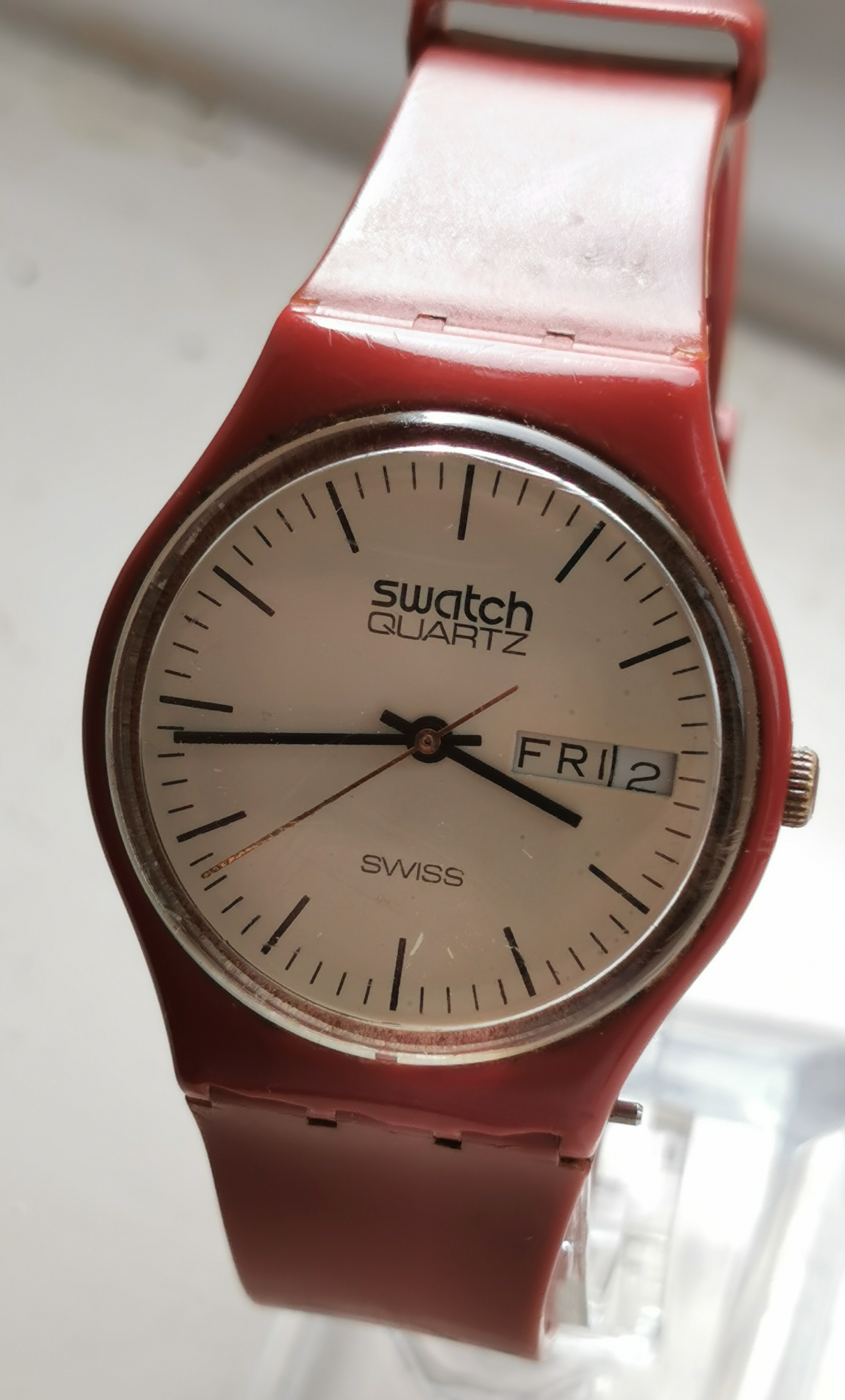 Rare Vintage 1980s Swatch Quartz Red Plastic Watch