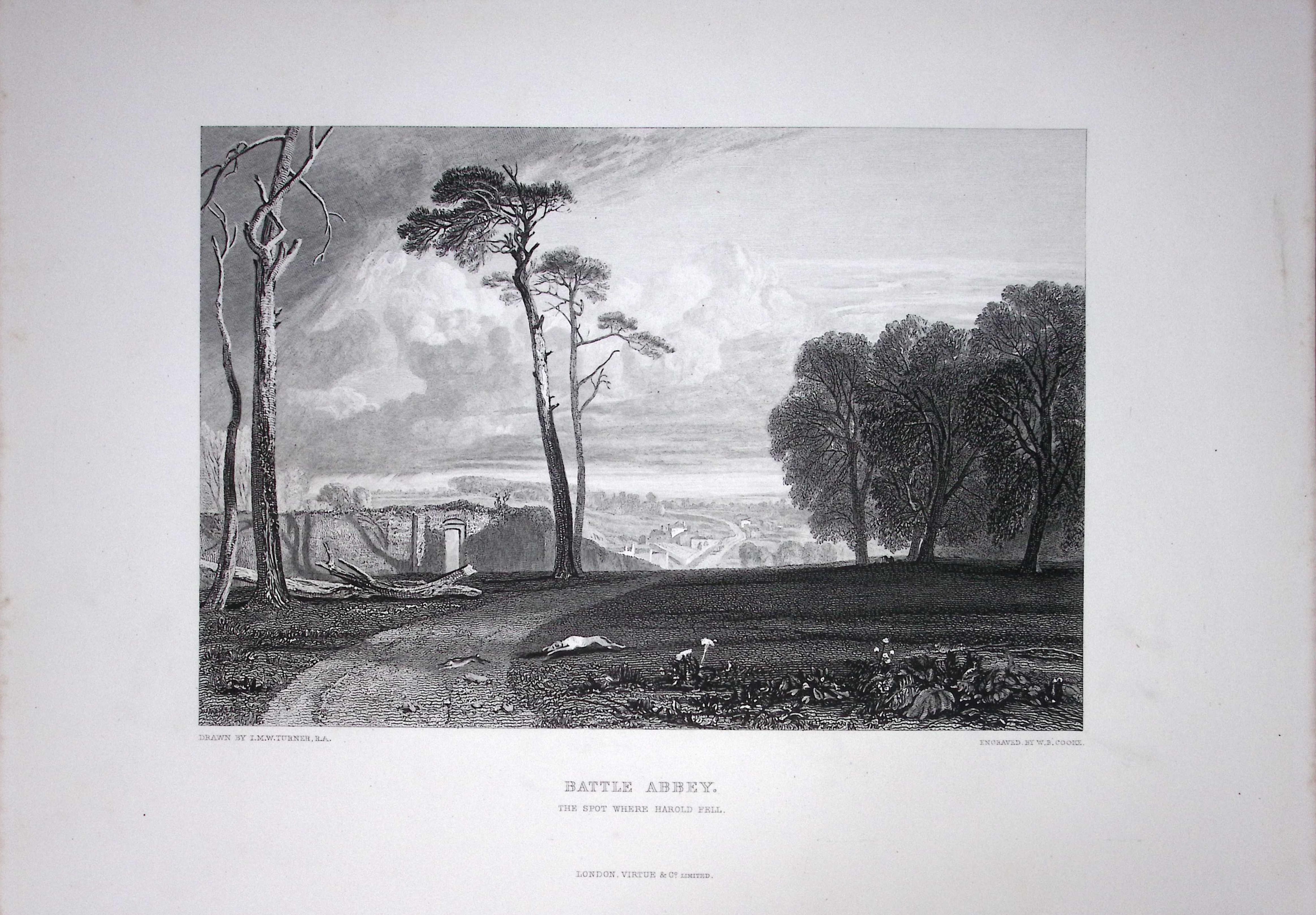 J.M.W Turner Battle Abbey East Sussex Antique Steel Engraving-51-TR
