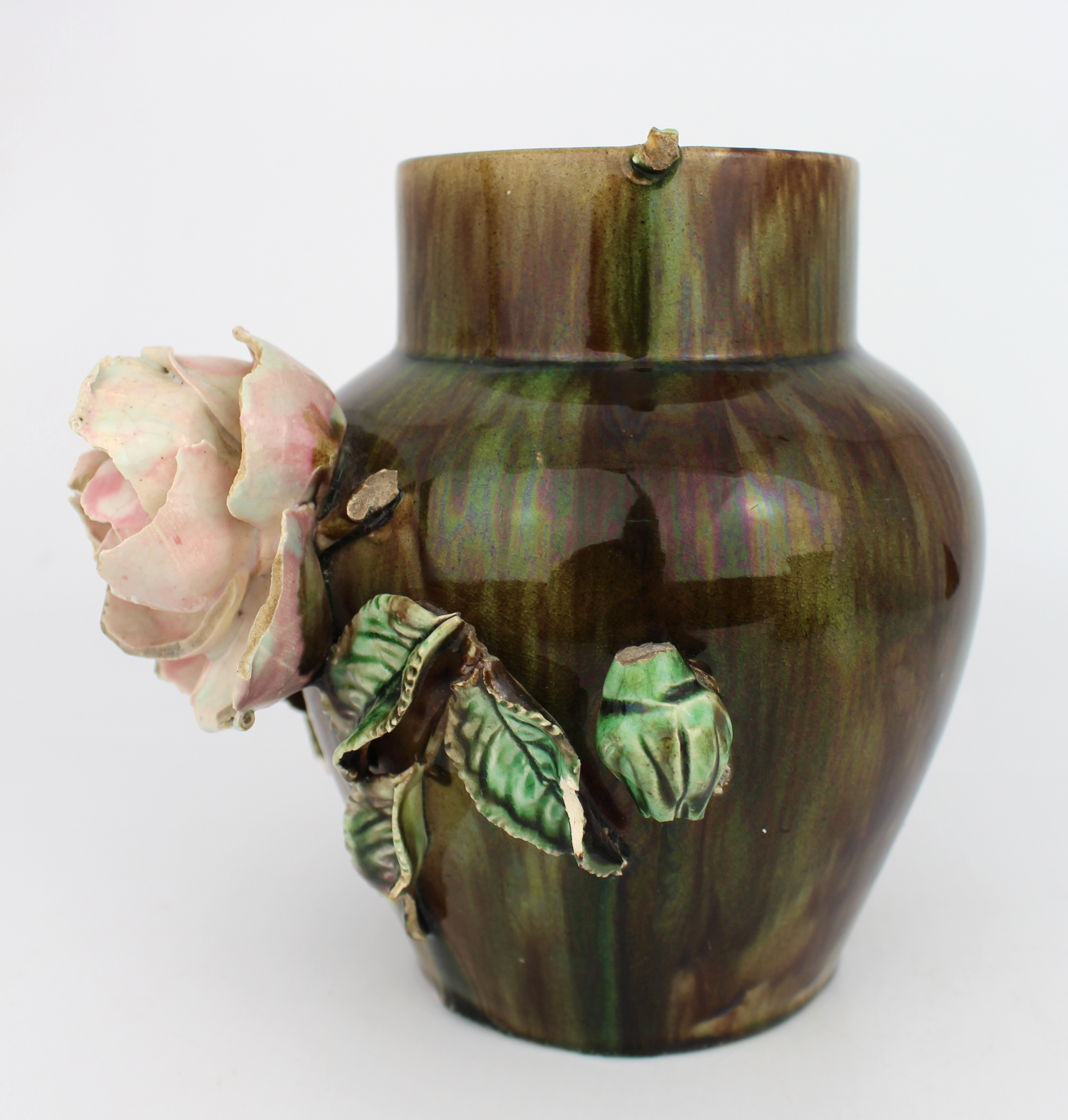 Set of 3 Decorative Victorian Floral Pottery Vases