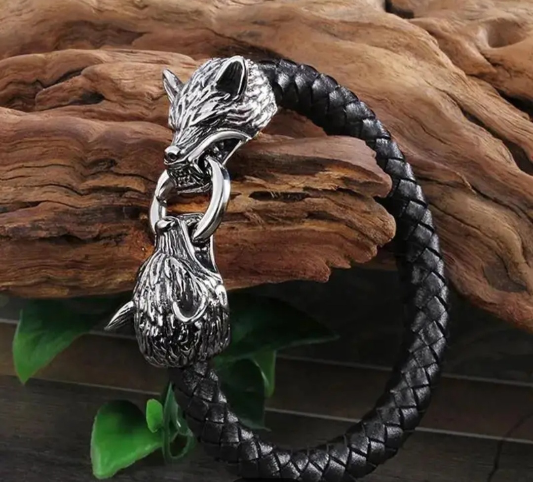 NEW! Viking Wolf Head Leather Rope Bracelet