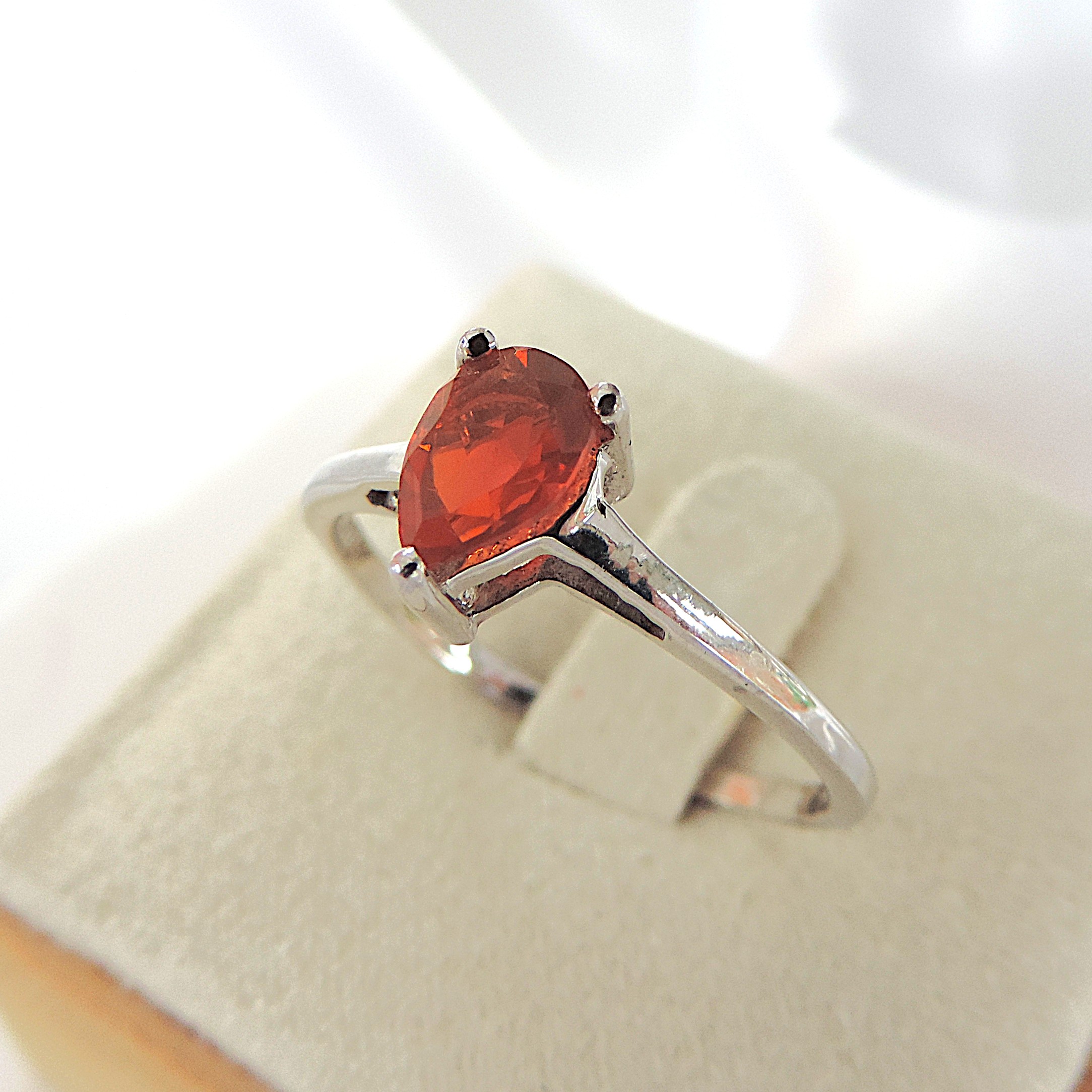 925 Silver Orange AAA Fire Opal Ring 'NEW'