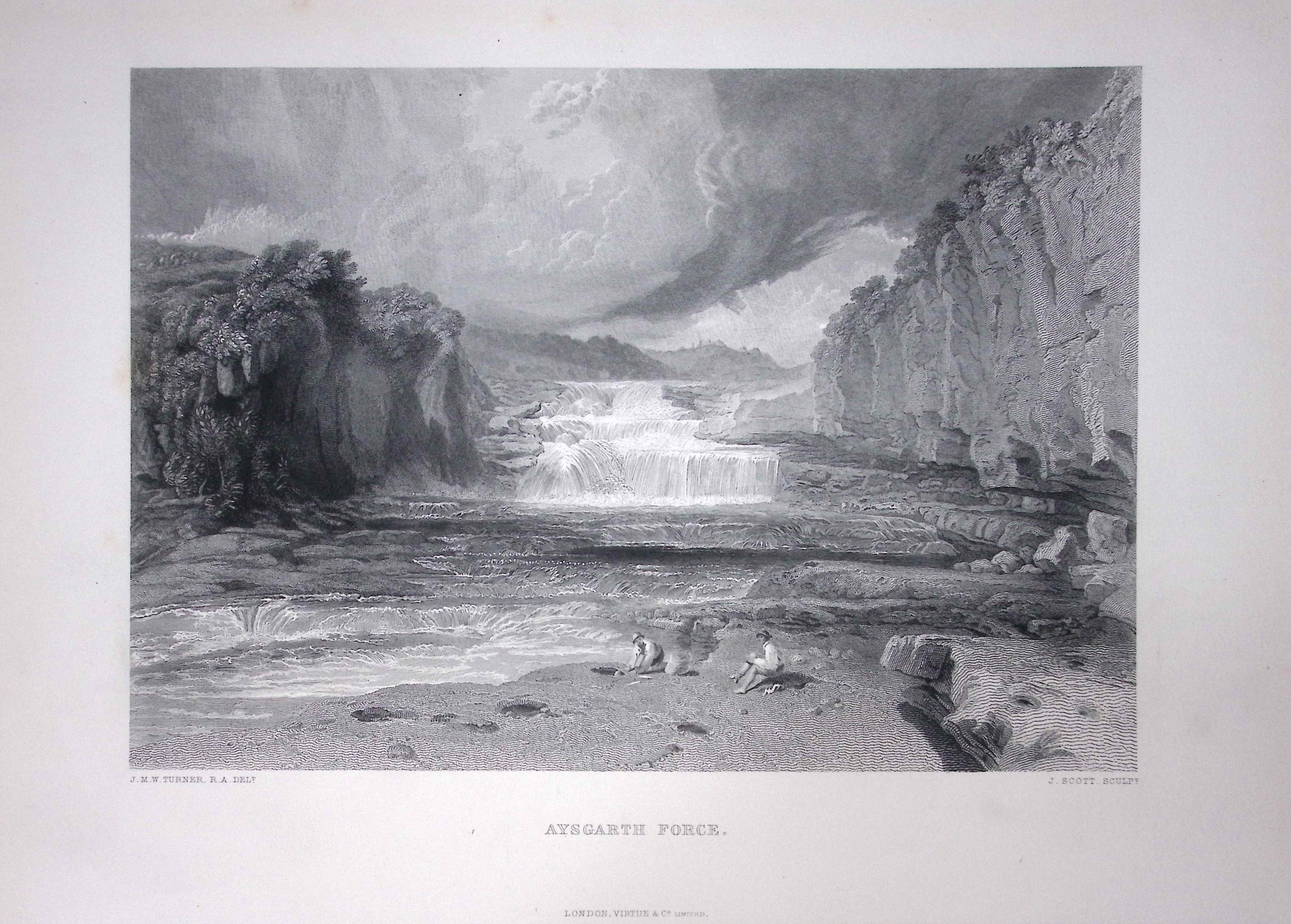 J.M.W Turner Aysgarth Force Yorkshire Dales Antique Steel Engraving-105-TR