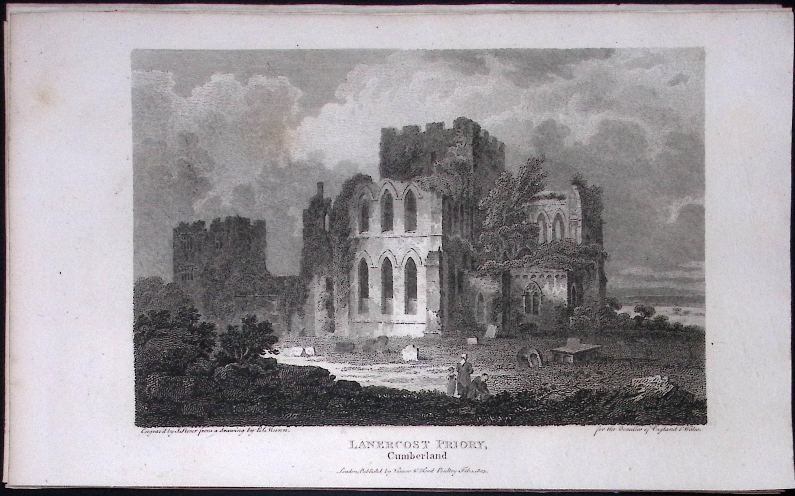 Cumbria Lanercost Priory Antique 223 Years-Old Steel-Engraving-125