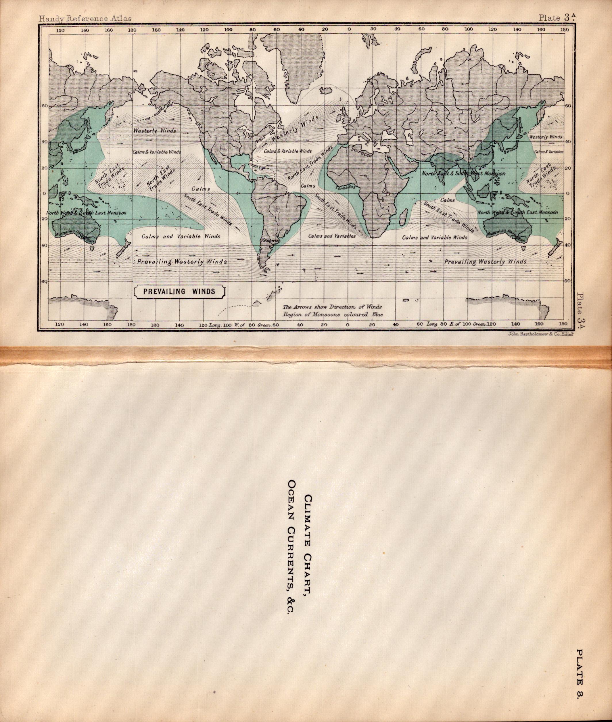 Climate Change Ocean Currents Double Sided Victorian Antique 1898 Map.