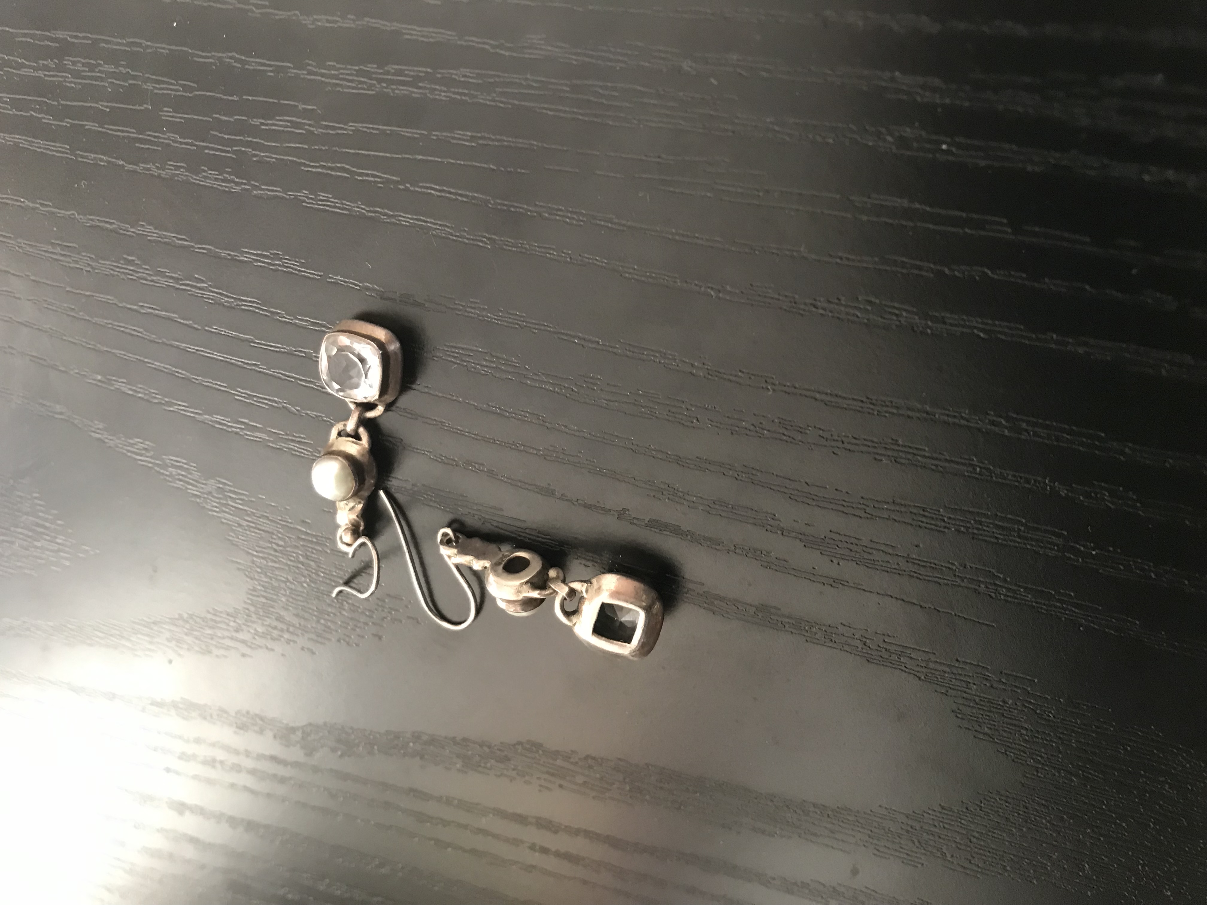 Vintage 925 Sterling Silver Clear Quartz and Pearl Drop Earrings