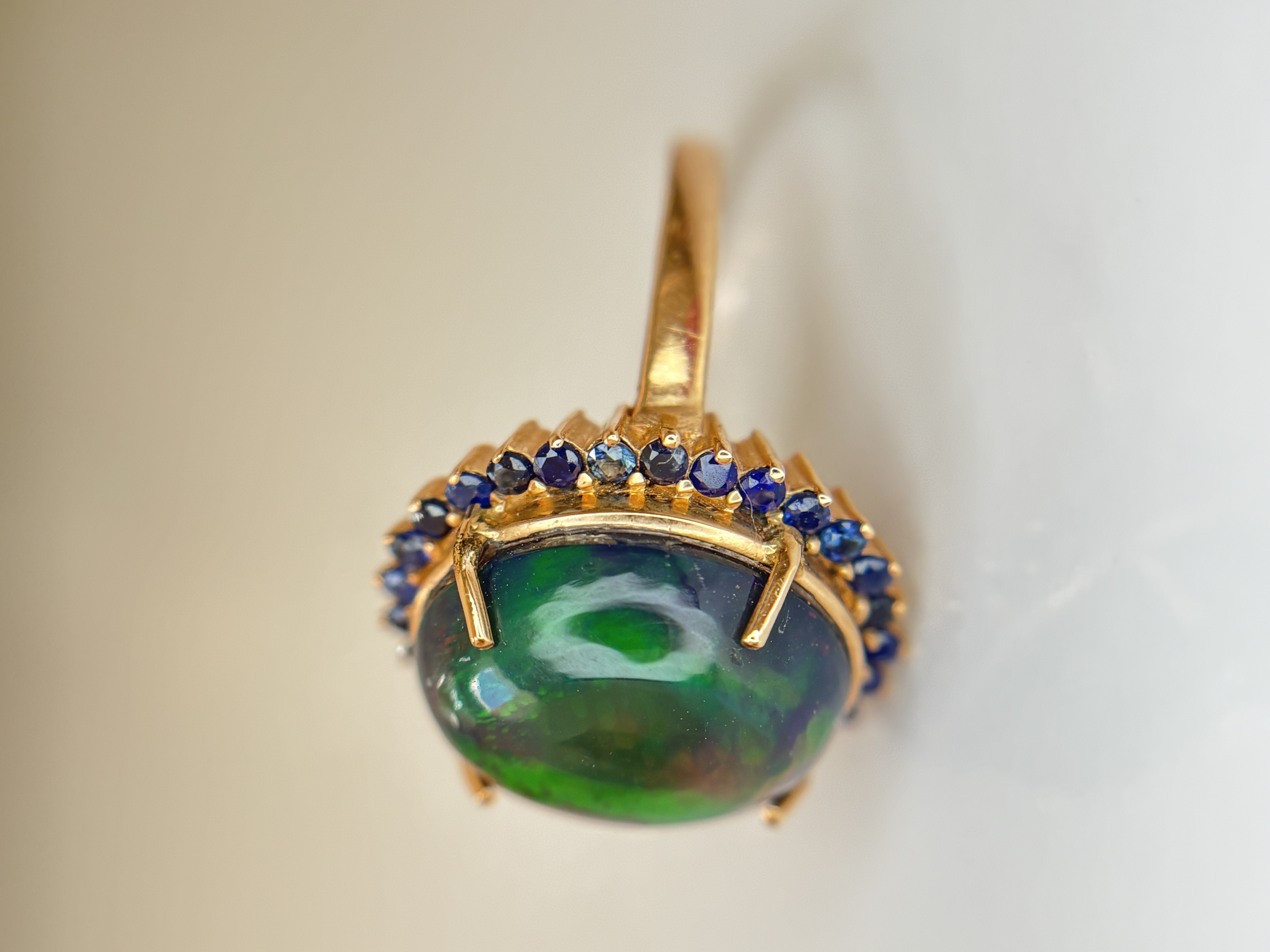 Beautiful Natural 3.40Ct Black Opal Ring With Natural Blue Sapphire and 18k Gold