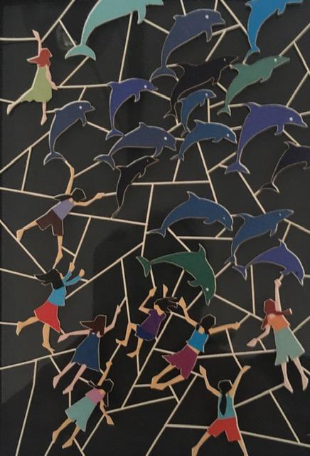 Ge Feng (b1967) ‘Fretwork’ ‘Chasing Dolphins’ Cardboard Cut-Out In Vibrant Colours, 2010