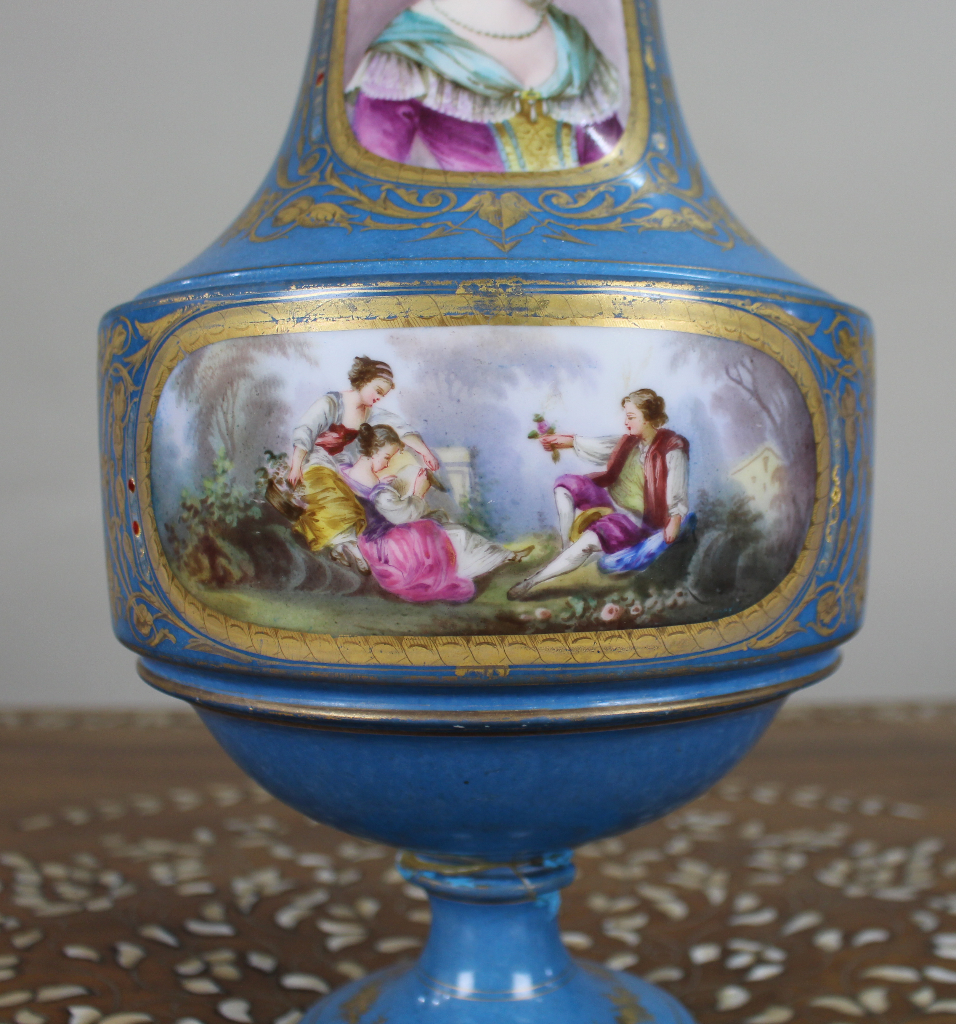 Large Late 19th Century Sèvres-Style Bleu Céleste Porcelain Vase