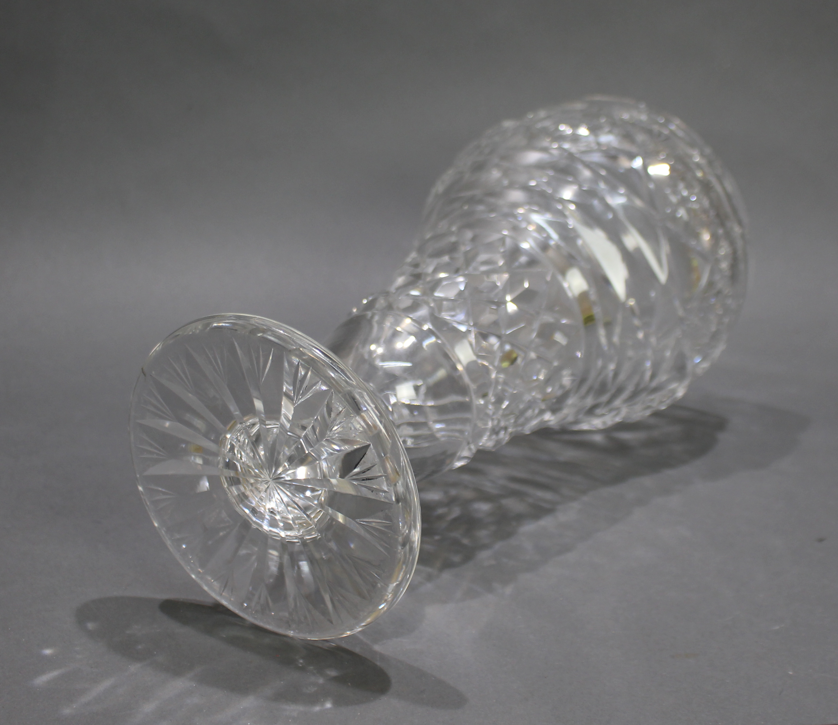 Mid 20th c. Large English Cut Glass Footed Vase
