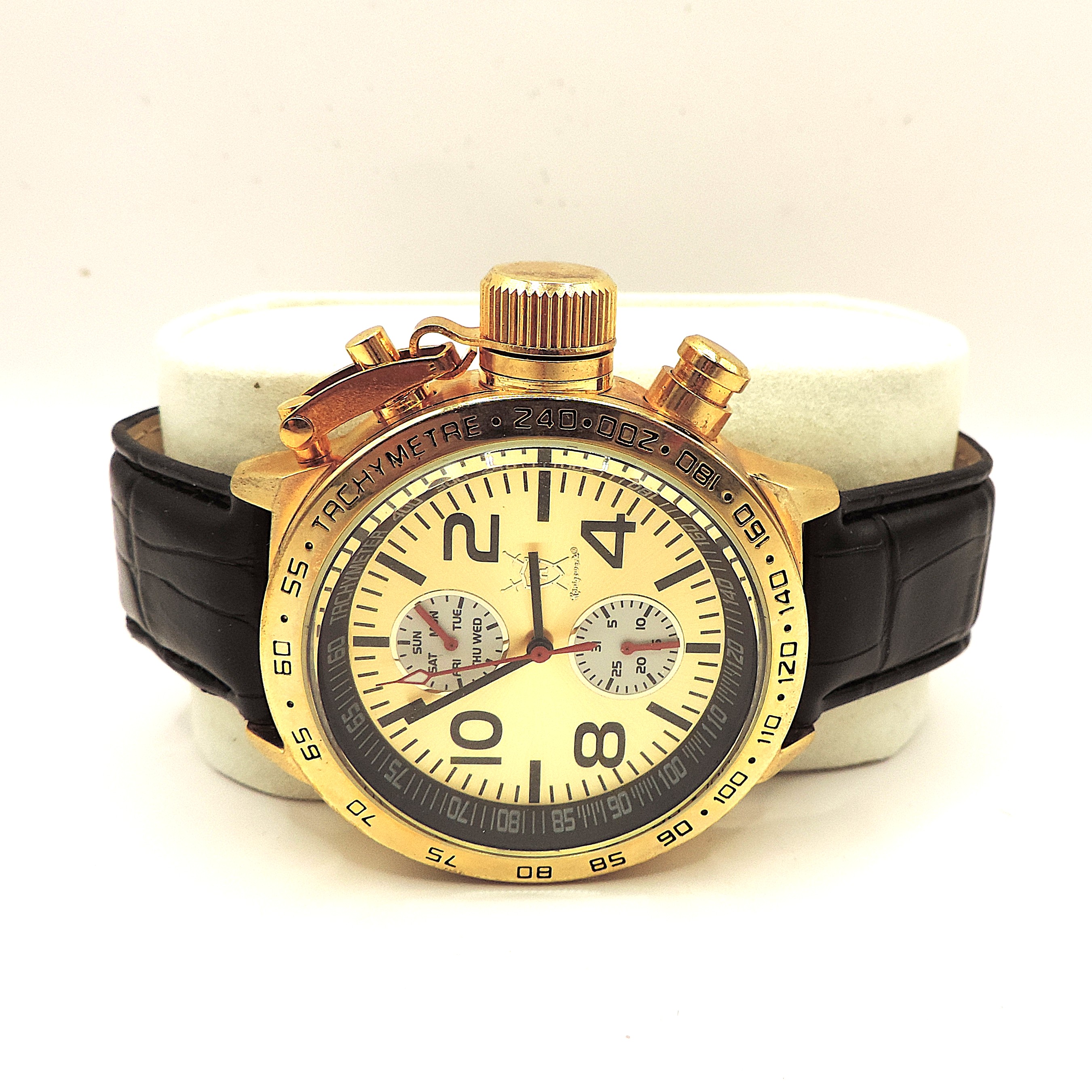Koniswerk Chronograph Tachymeter Quartz Watch Black Leather Strip