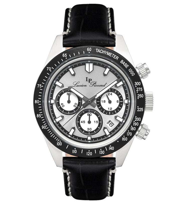 Piccard Heston LP-28018C-01-BB Chronograph Black Dial Black Leather Strap