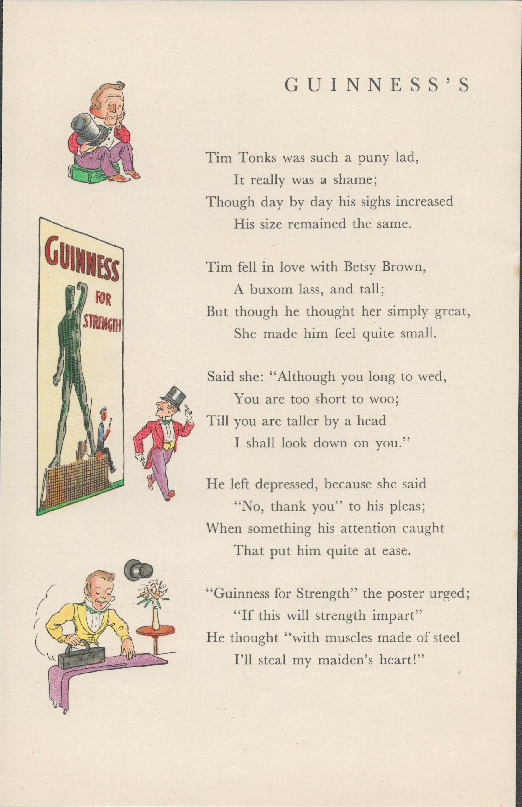 Double Sided Guinness Print 1934 "Guinness For Strength"A Genuine Double Sided Lithographed Colour
