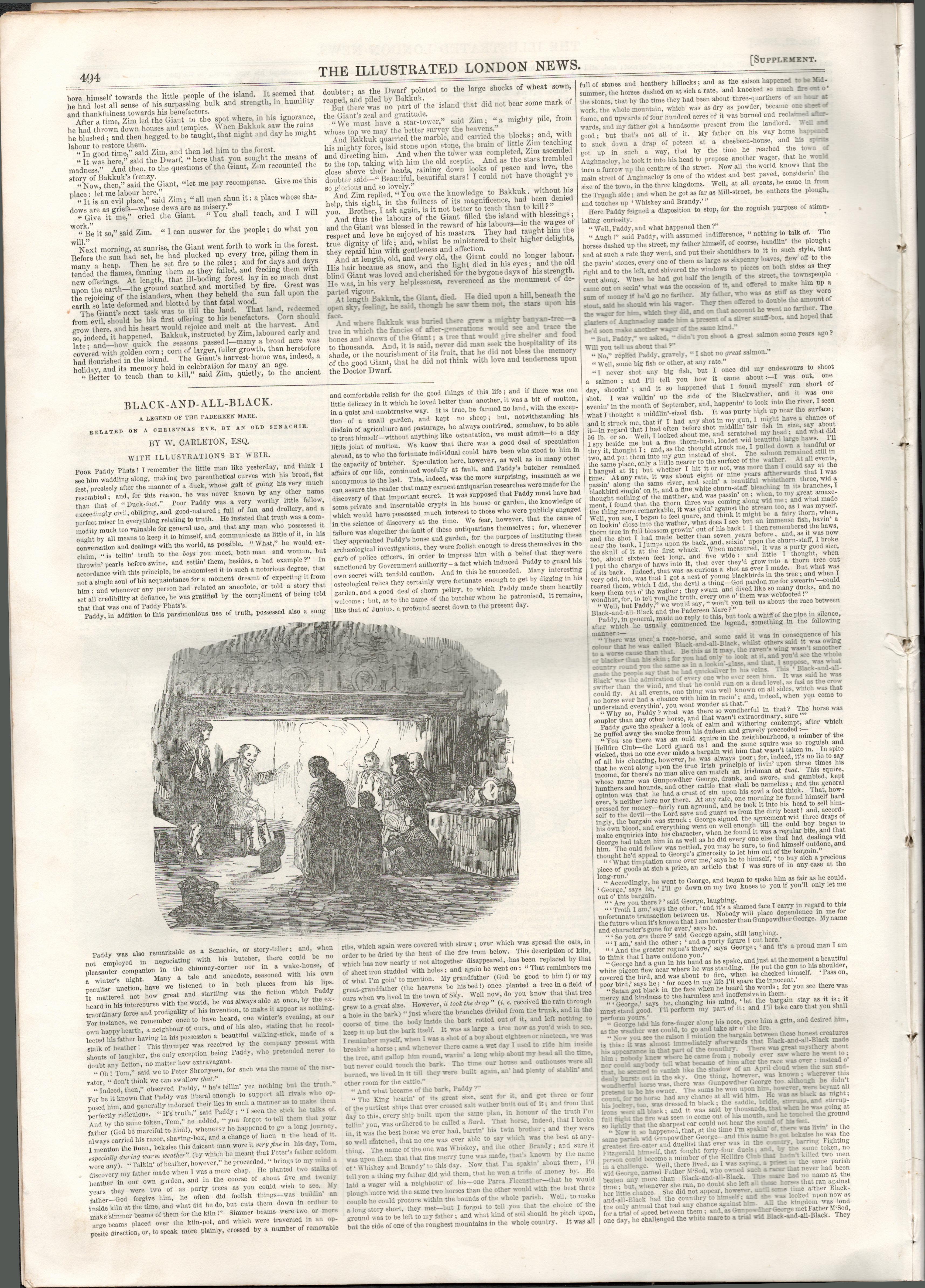 Legendary Irish Storyteller Entertains Antique 1850 NewspaperOriginal Antique Complete 1850