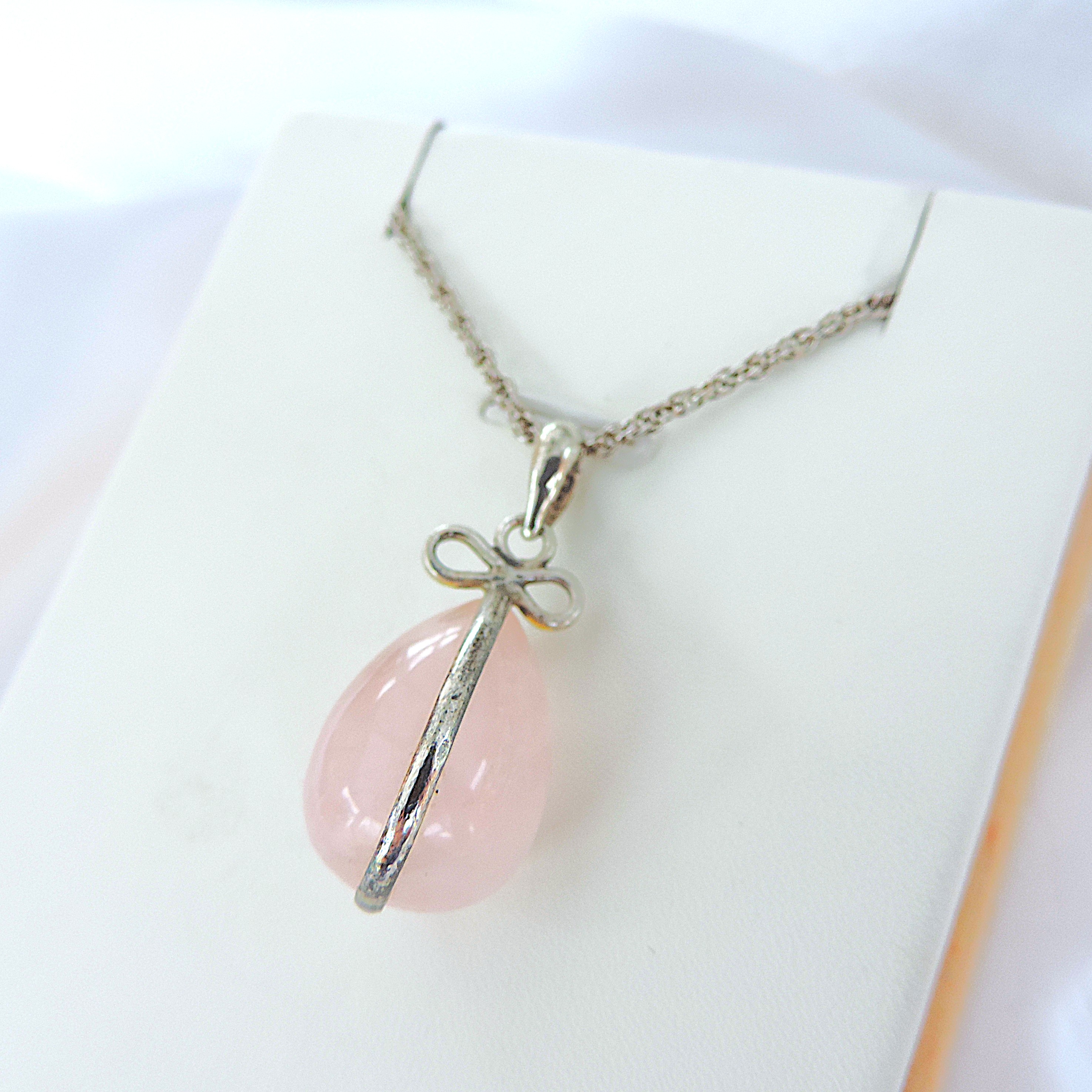 Artisan Crafted 925 Silver Pear Drop Rose Quartz Pendant Necklace