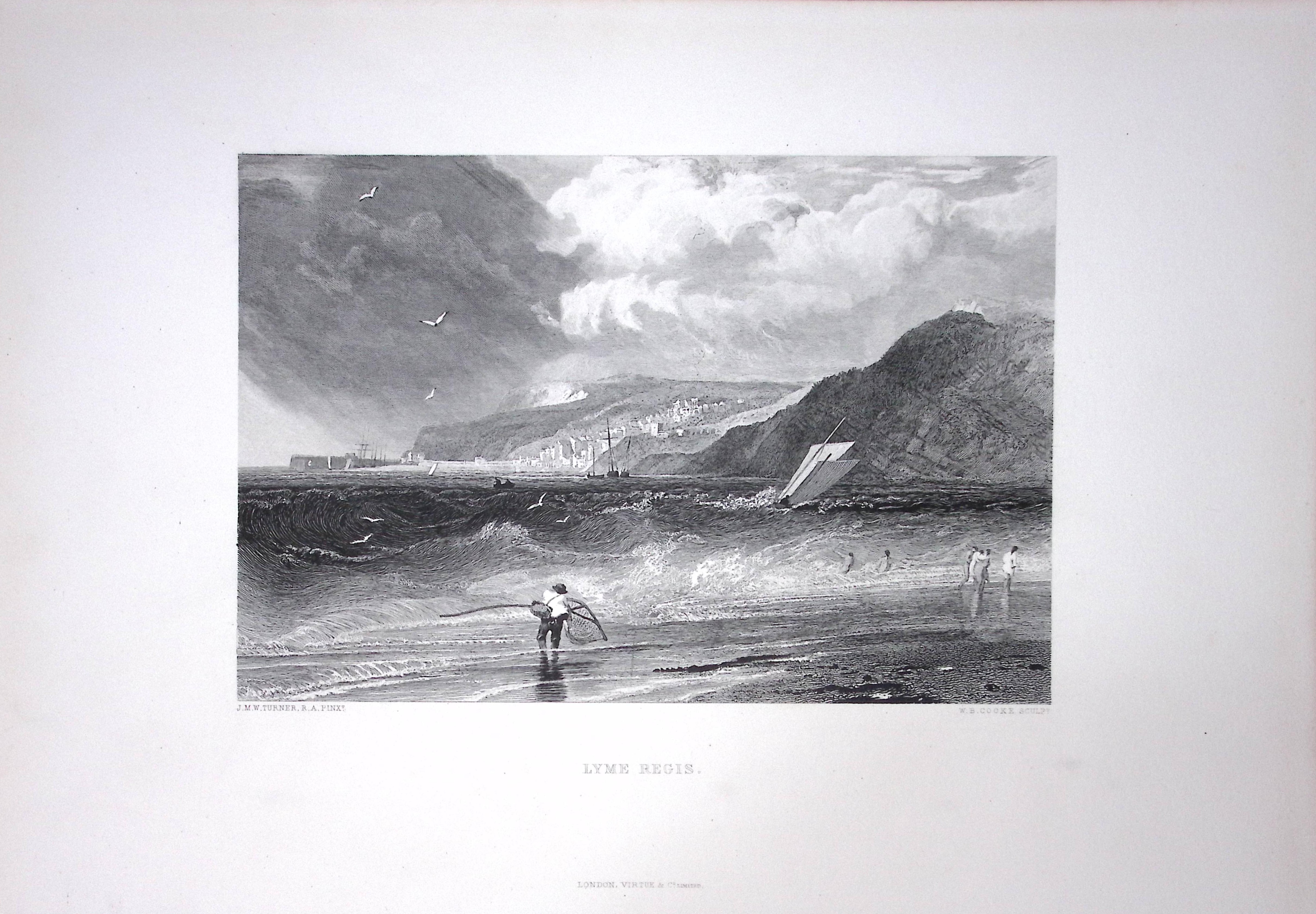 J.M.W Turner View of Lyme Regis Dorset Antique Steel Engraving-114-TR