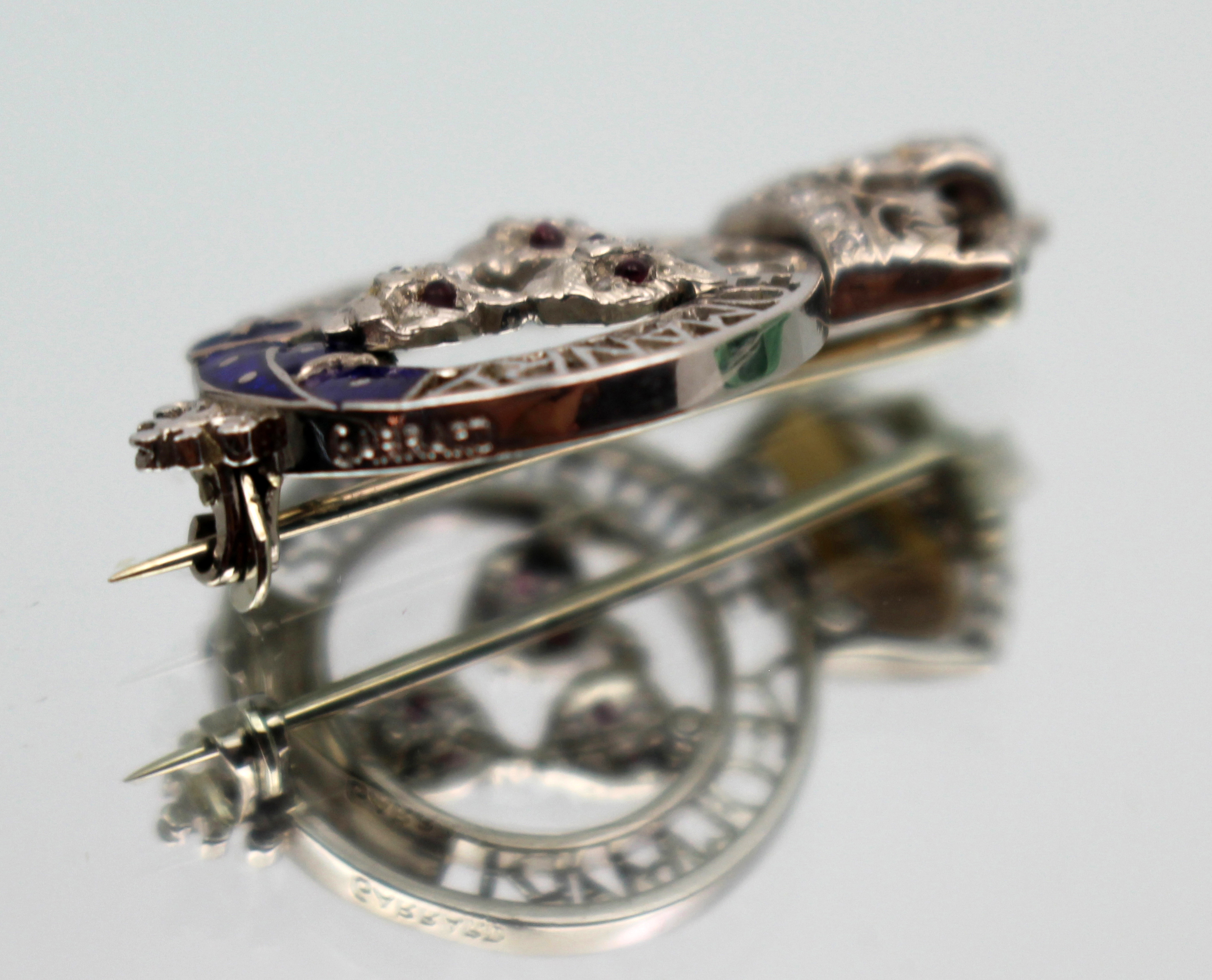 Fine Shropshire Yeomanry Sweetheart Brooch by Garrard – Gold, Enamel, Ruby Eyes