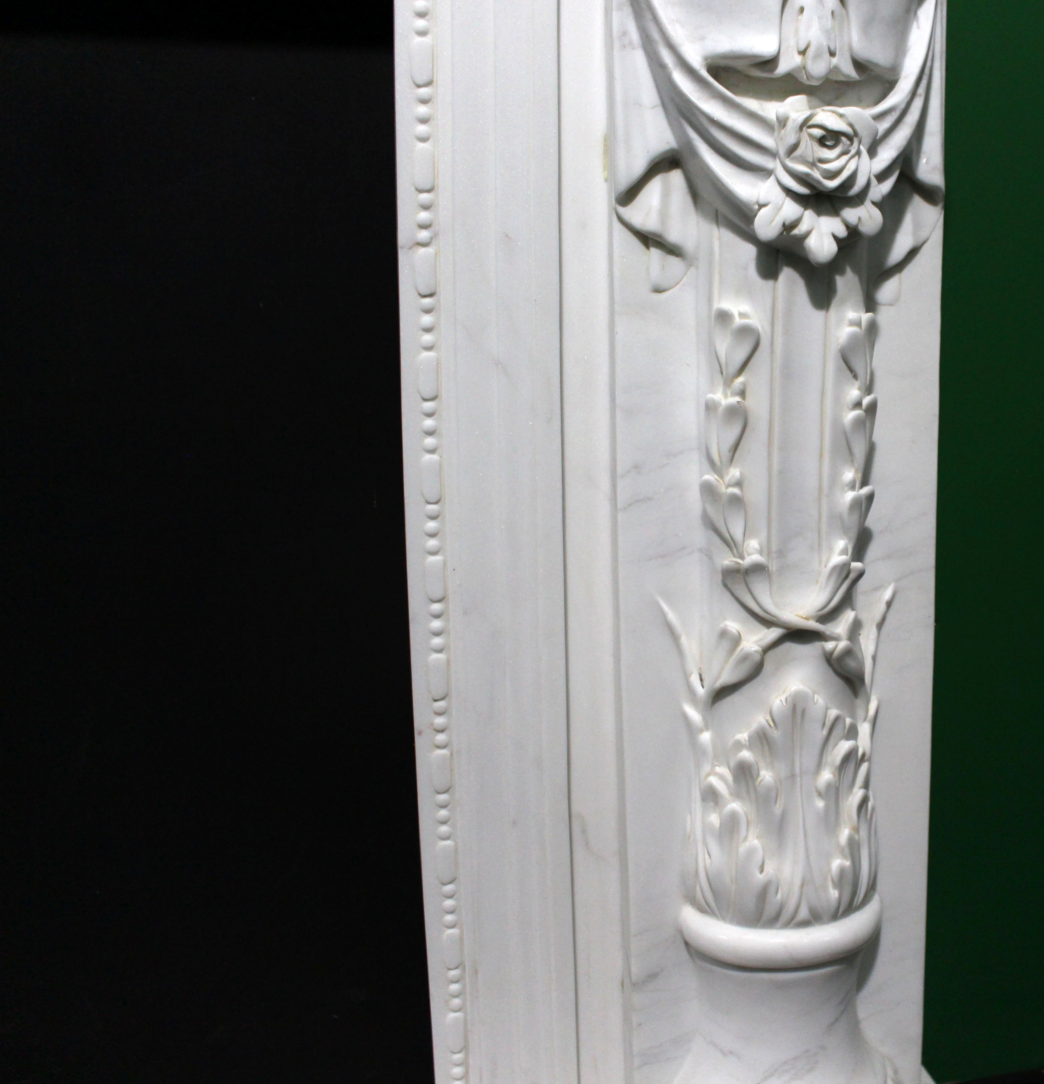 Fine Louis XVI Style Carved White Marble Fireplace Surround with Caryatid Figures