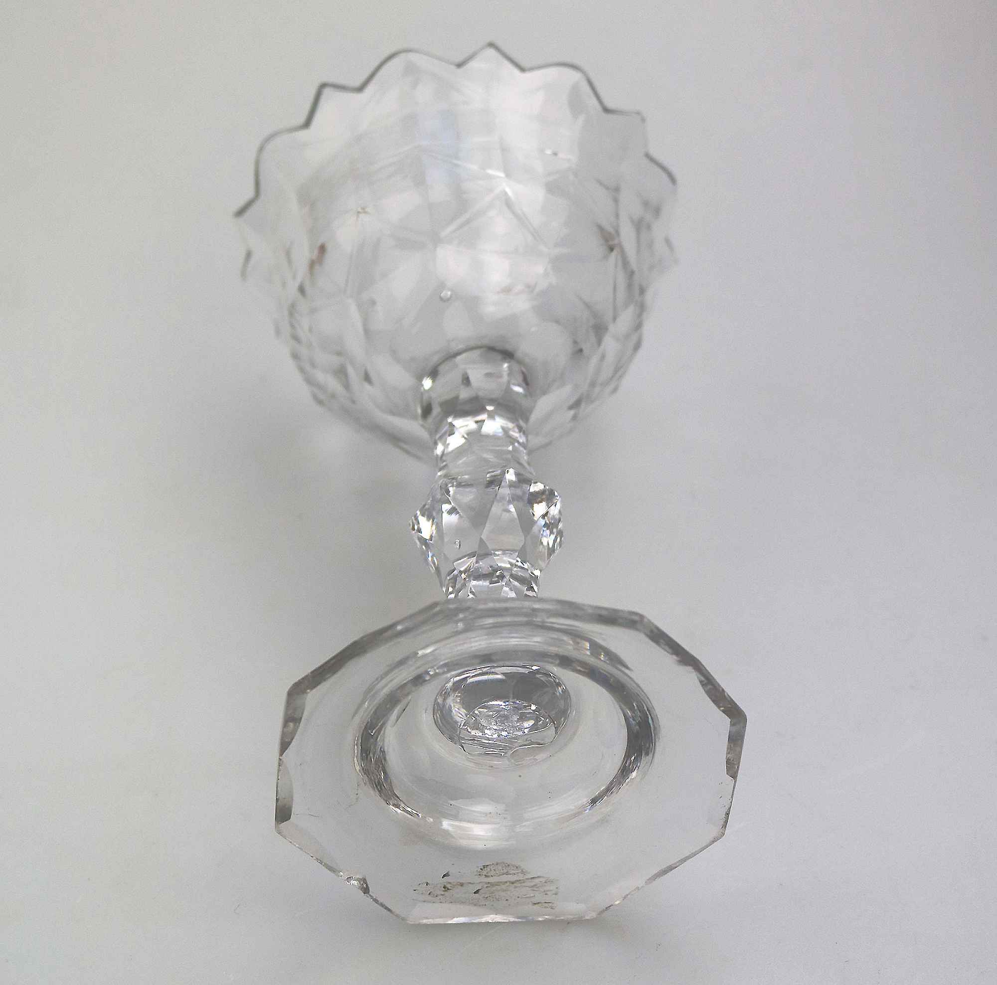 A Very Fine & Large Antique Georgian Facet Cut Glass Stem Sweetmeat 18cm ht C.18thC