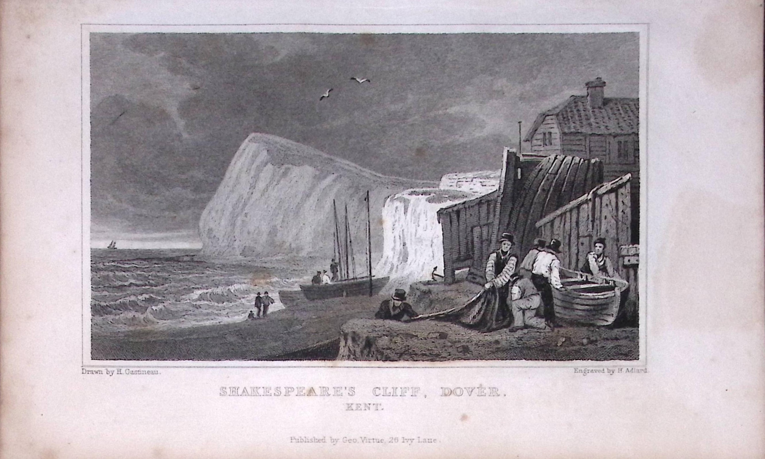 Shakespeare’s Cliff Dover Kent 1829 Antique 197 Years-Old Steel Engraving-2