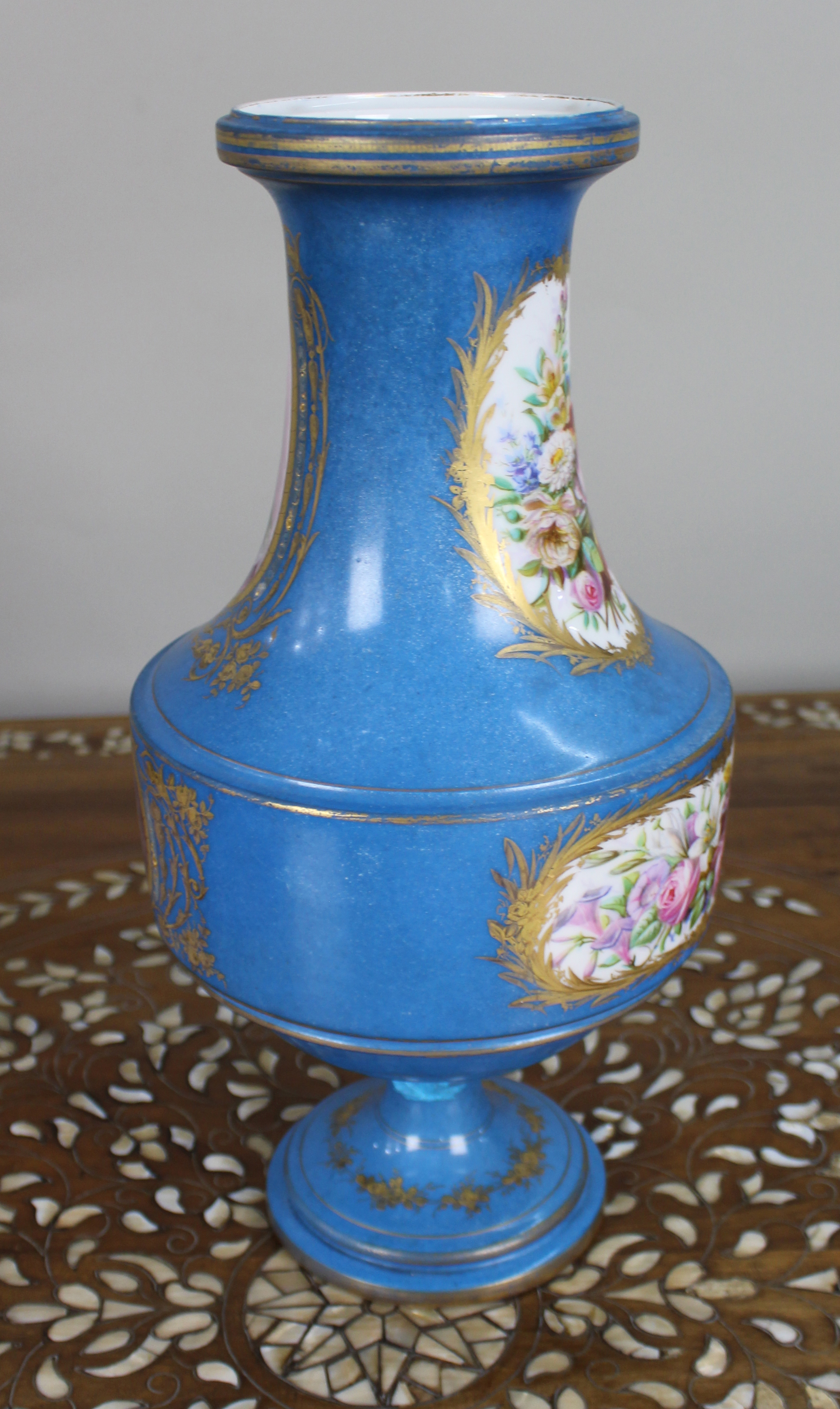 Large Late 19th Century Sèvres-Style Bleu Céleste Porcelain Vase