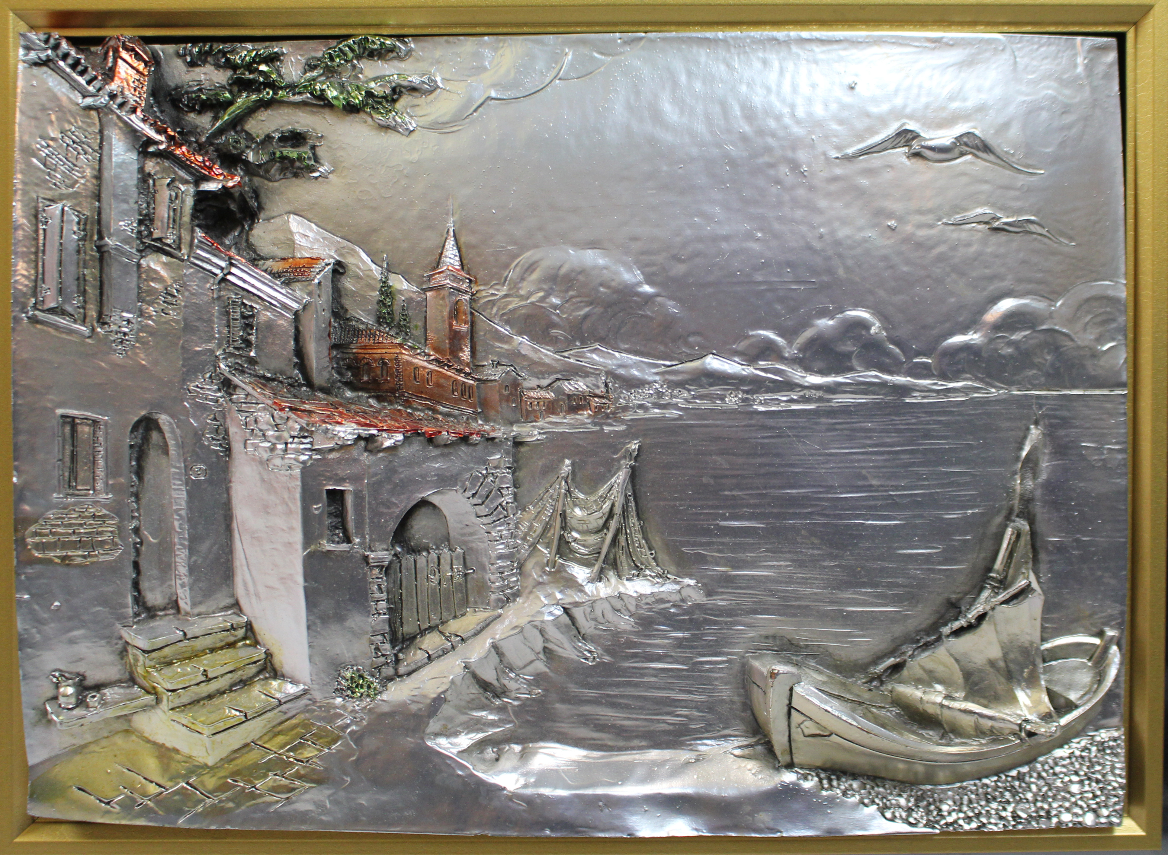 Pair of Large Creazioni Artistiche Relief Silver Artworks (Framed)