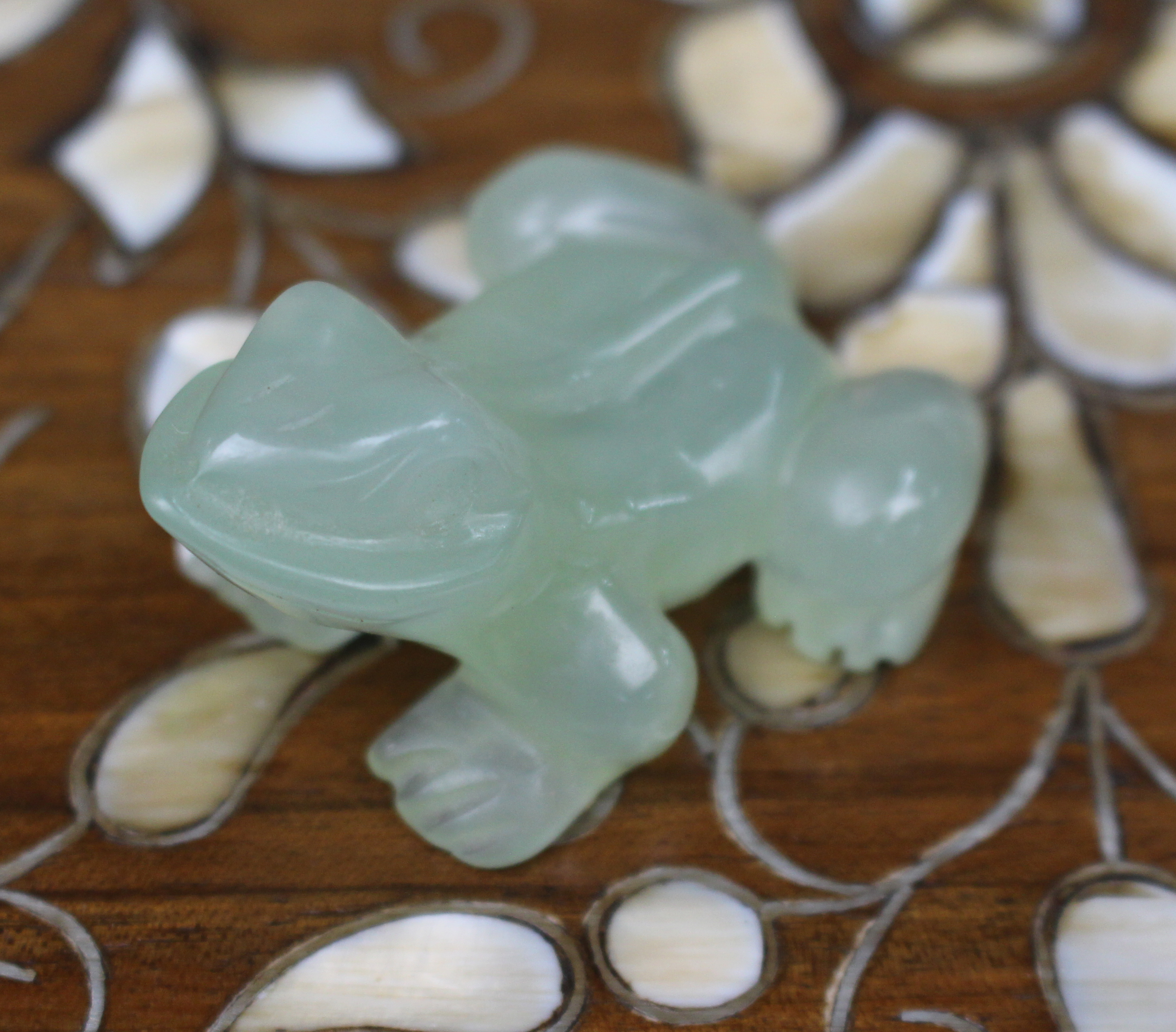 Small Carved Green Stone Frog Ornament