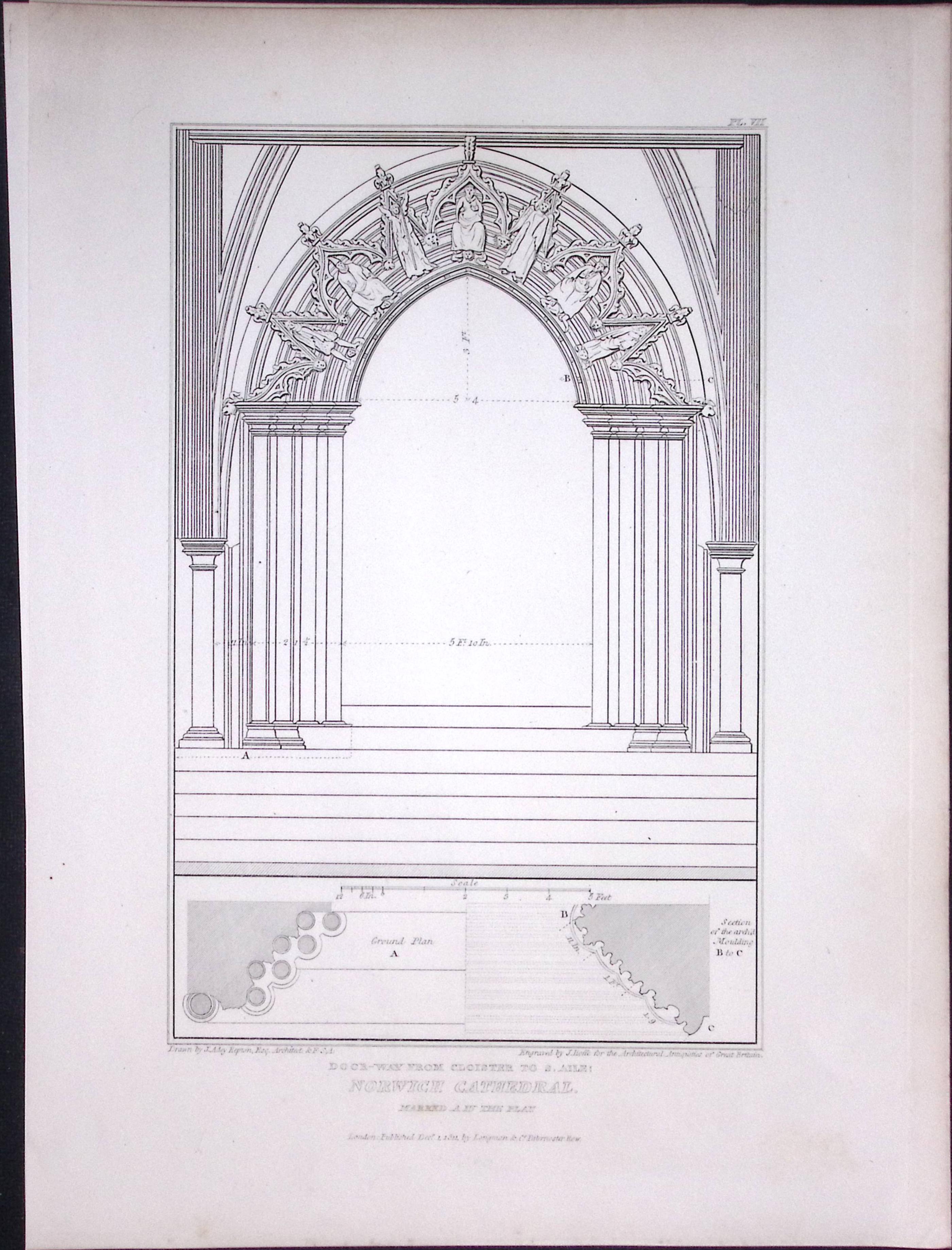 Norwich Cathedral Norfolk 190 Years-Old John Britton Antique Steel Engraving-184