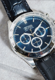 Hugo Boss 1513176 Men's Ikon Blue Dial Black Leather Strap Chronograph Watch