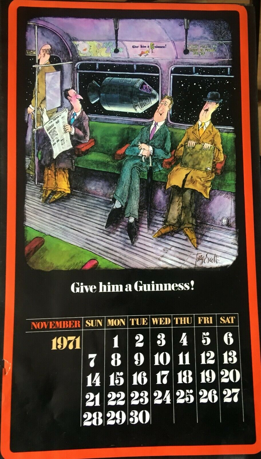 5 Vintage Single Original Pages Guinness Calendars 1971-1981- Set 1Collection Of 5 Vintage Single