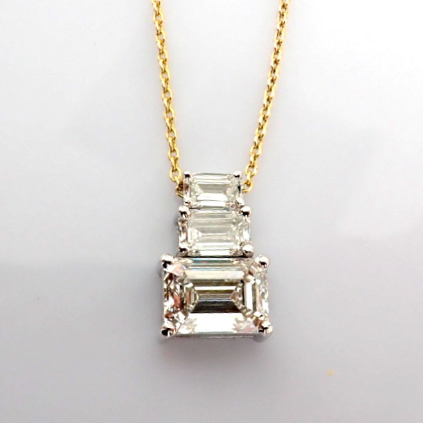 Emerald Cut Lab-Grown Diamond Necklace - 3.06 Total Carat (IGI Certified)