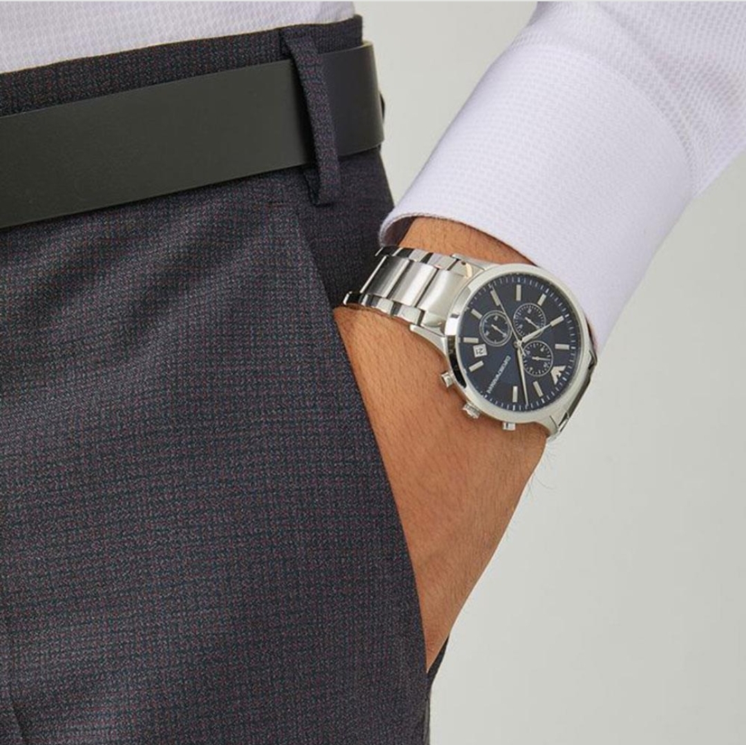 Emporio Armani AR11164 Men's Blue Dial Silver Bracelet Chronograph Watch