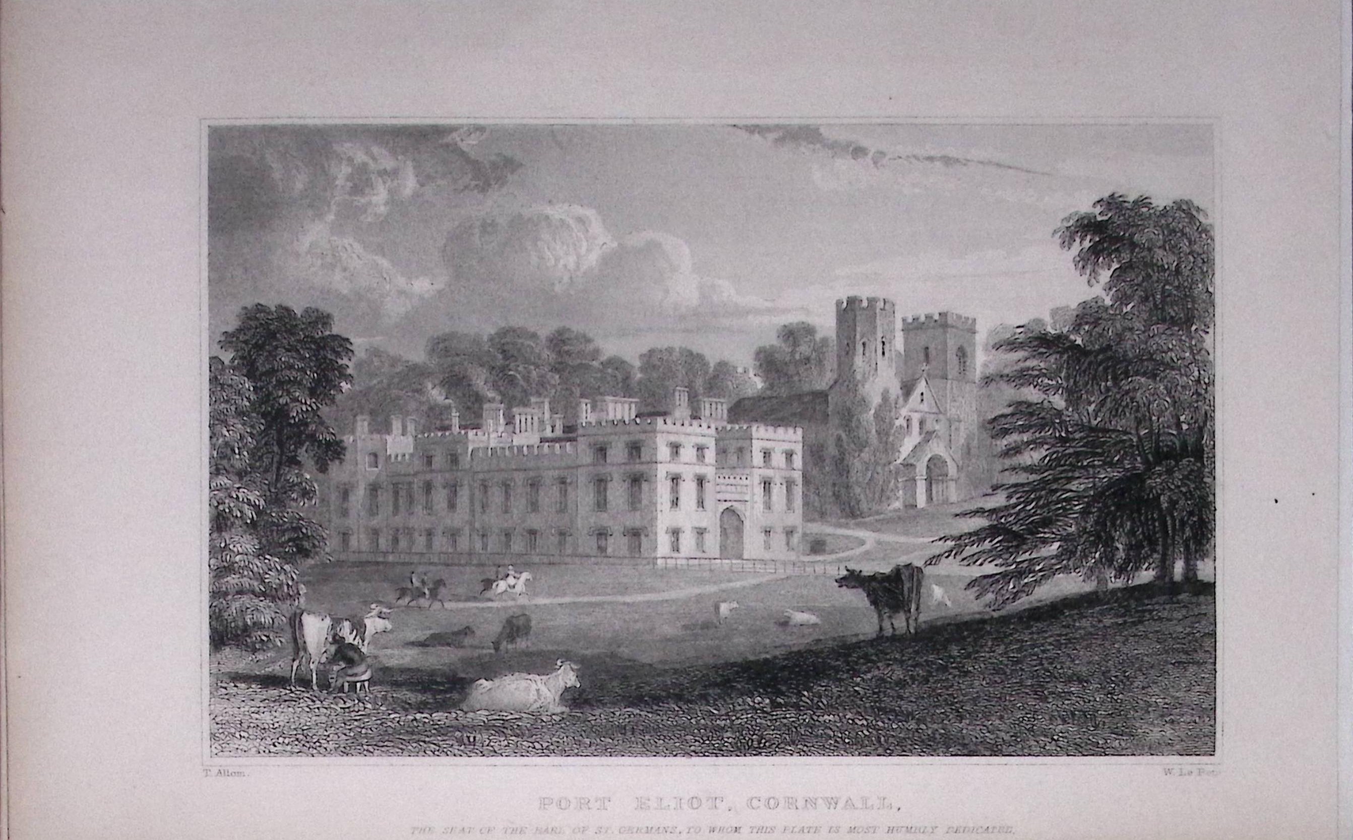 Cornwall St Germans Port Eliot Antique 193 Years-Old Steel-Engraving-30.