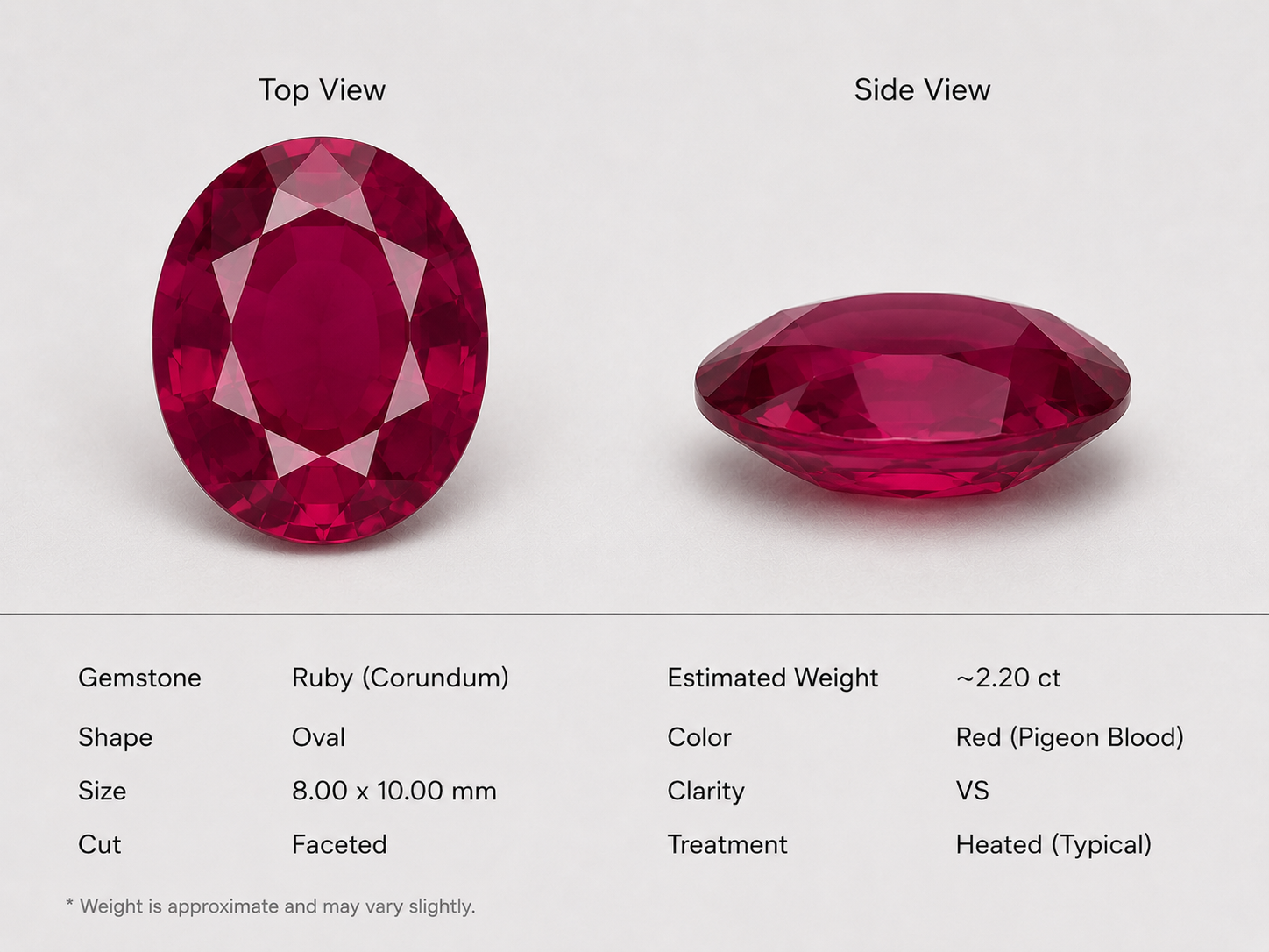 Natural Heated Ruby (Corundum) 2.20 Ct Oval Cut 10x8 mm Red Gemstone