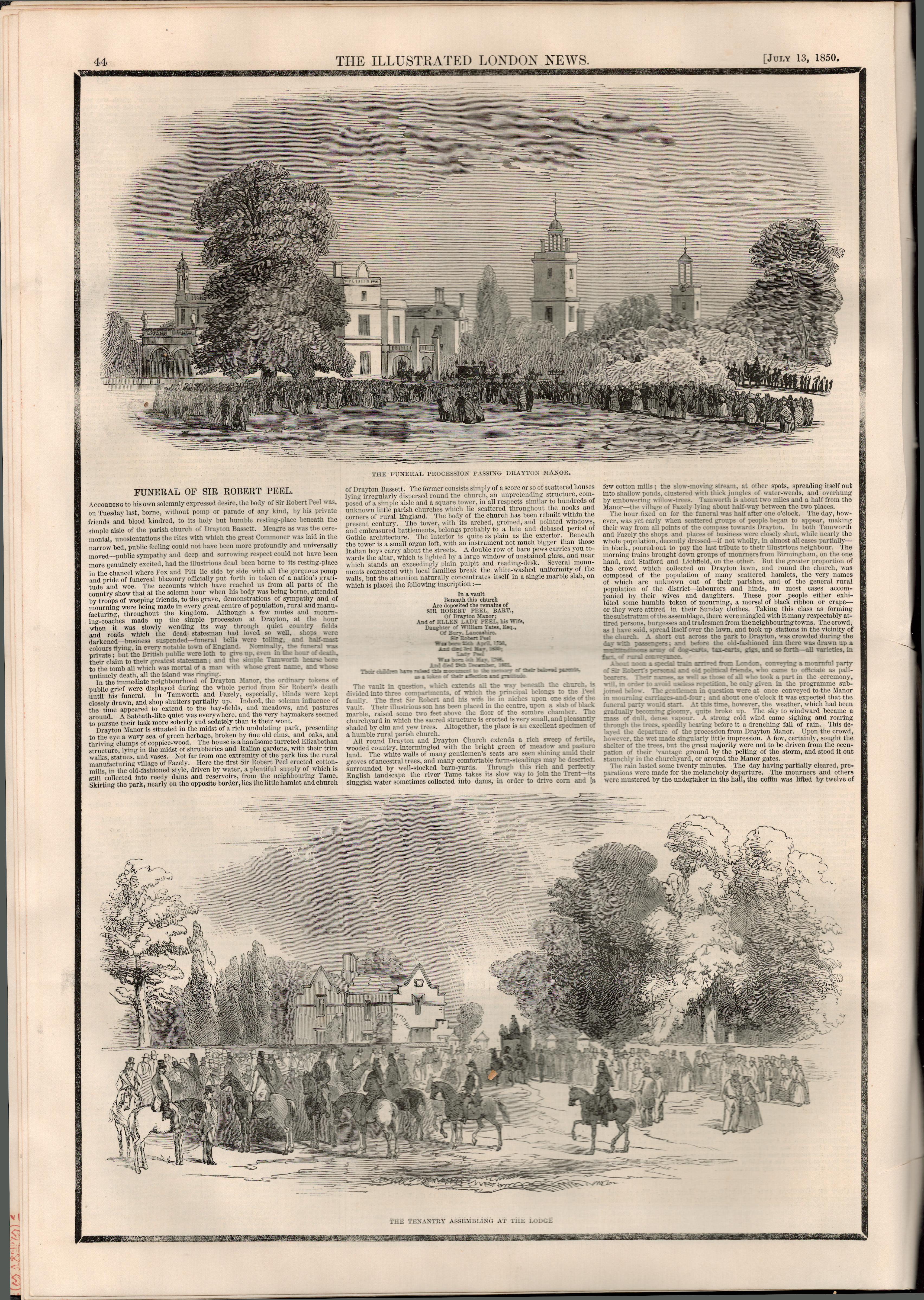 1850 The Death Of Sir Robert Peel Antique NewspaperAntique Complete Edition The Illustrated London