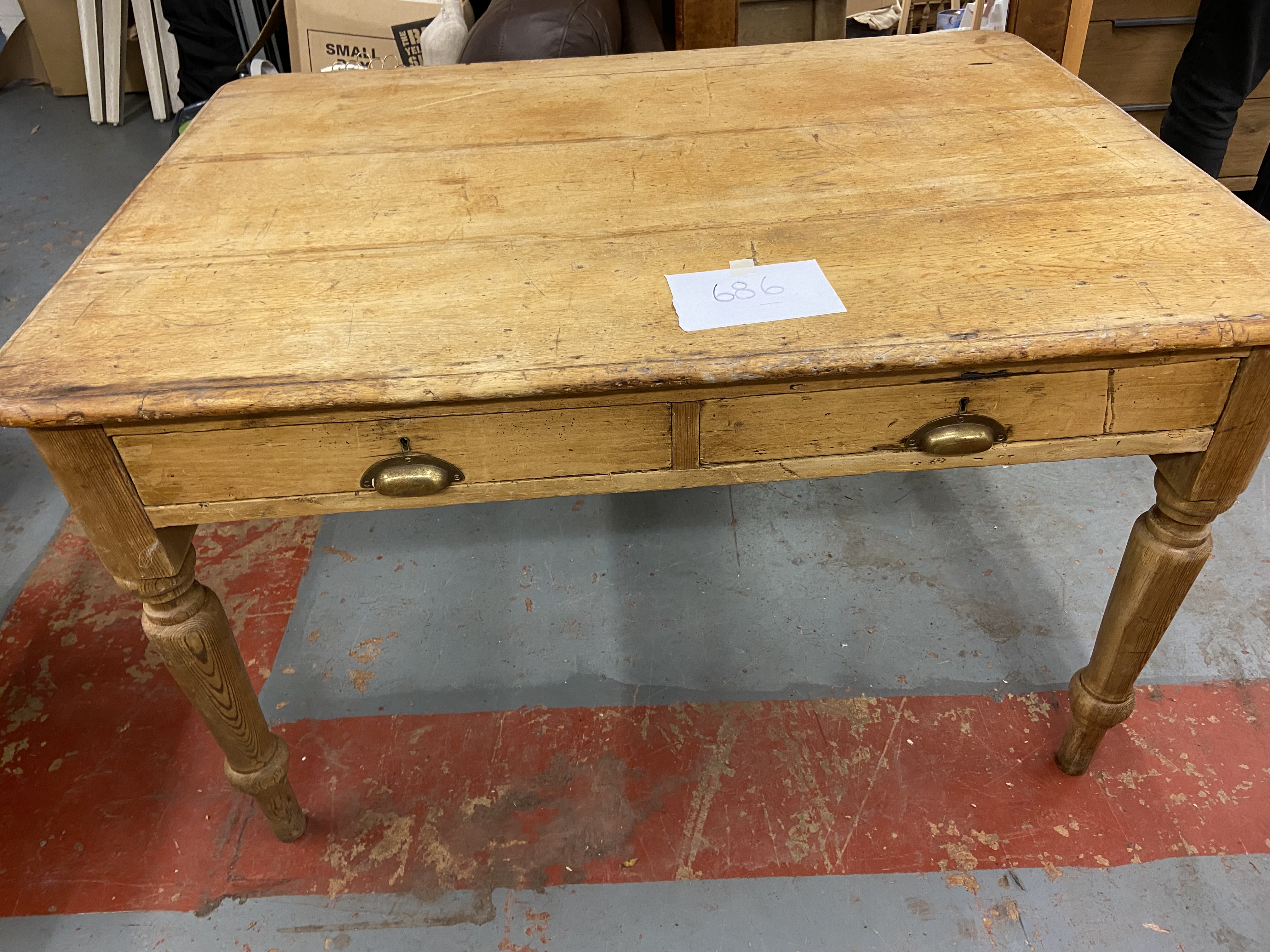 Pine kitchen table with two drawers
