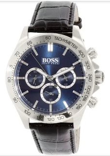 Hugo Boss 1513176 Men's Ikon Blue Dial Black Leather Strap Chronograph Watch