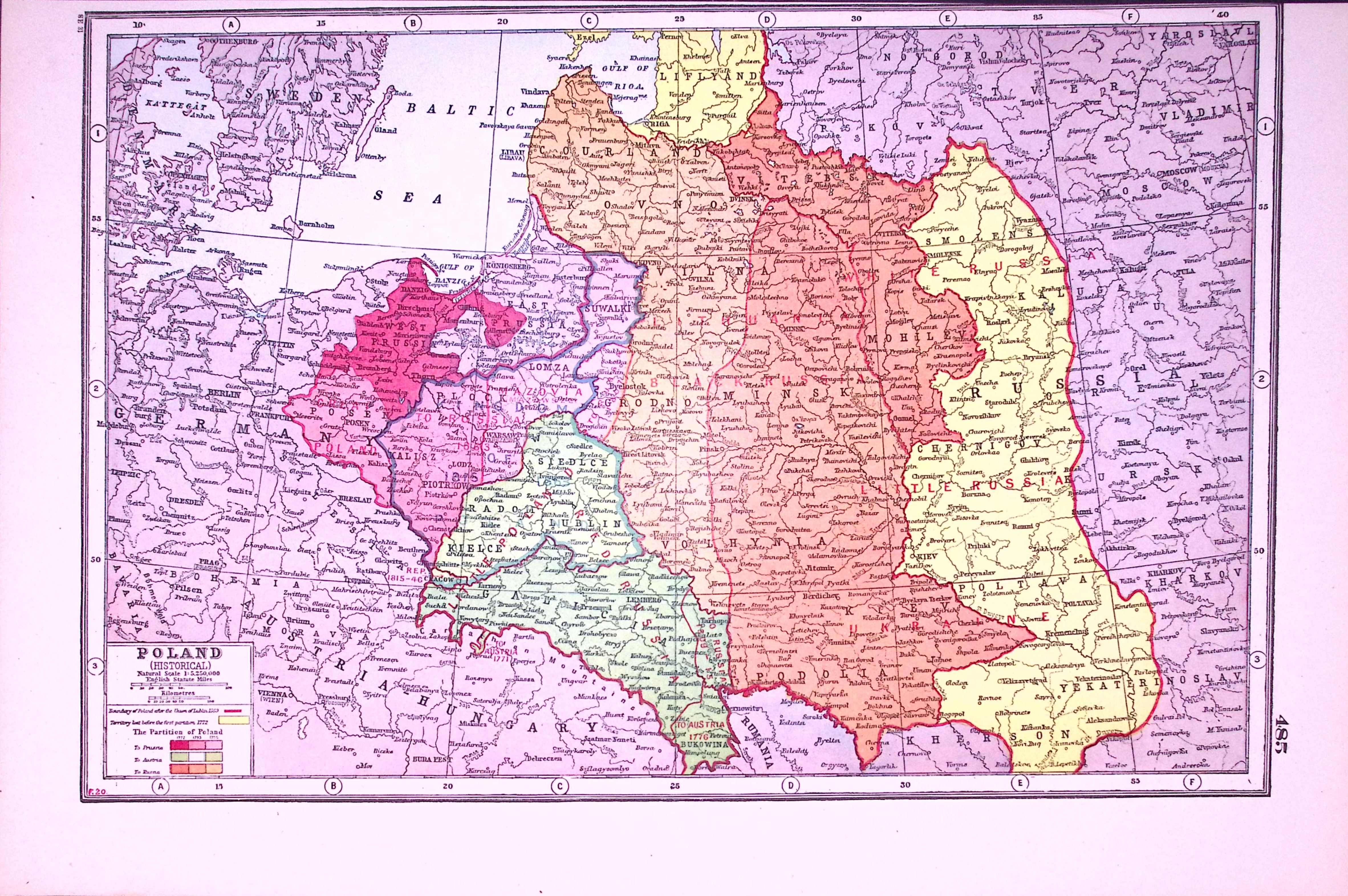 WW1 Poland Historical Antique 1922 Coloured Map-485