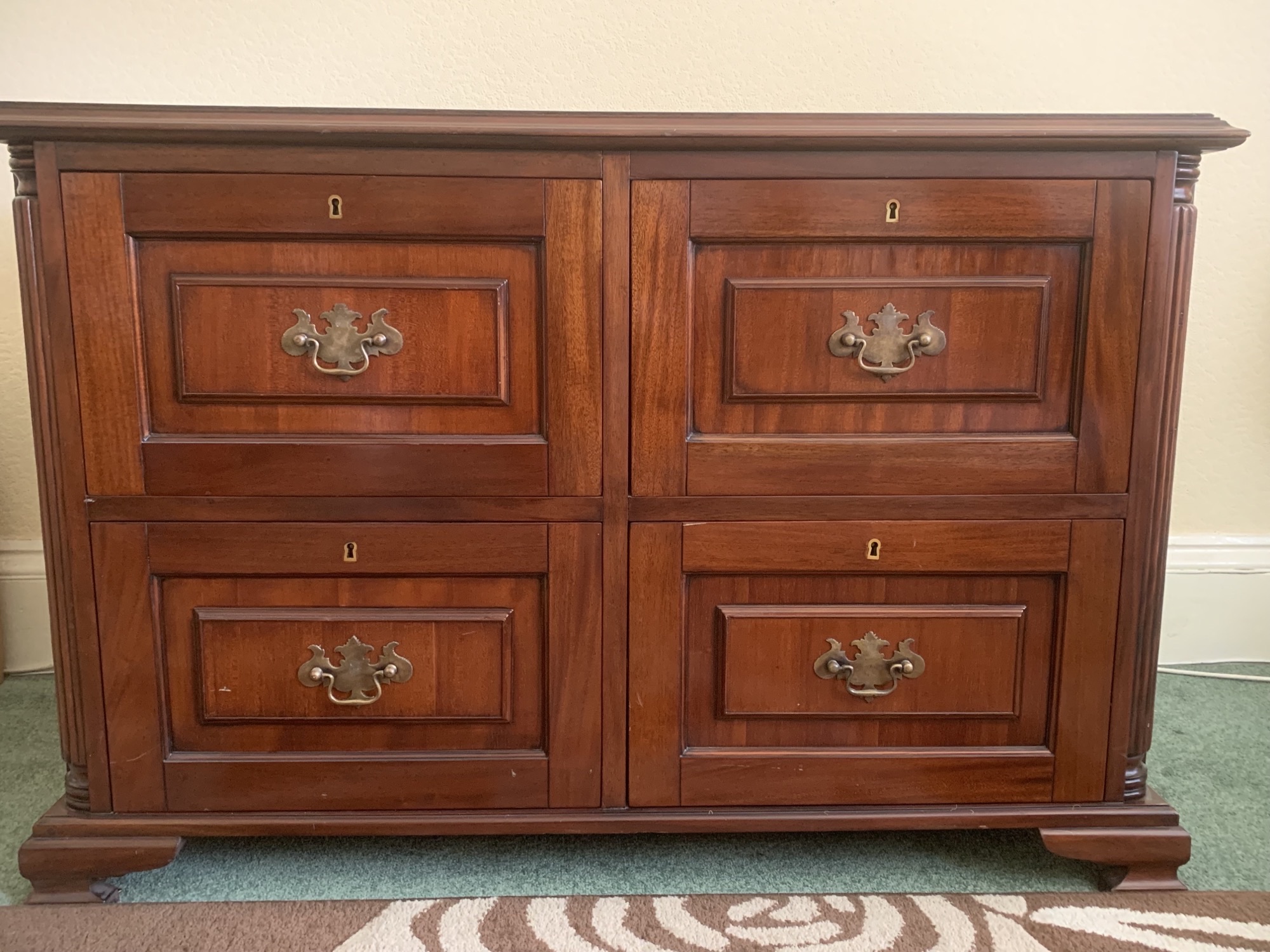 Italian Mahogany Filing Cabinet with Tooled Leather Slides