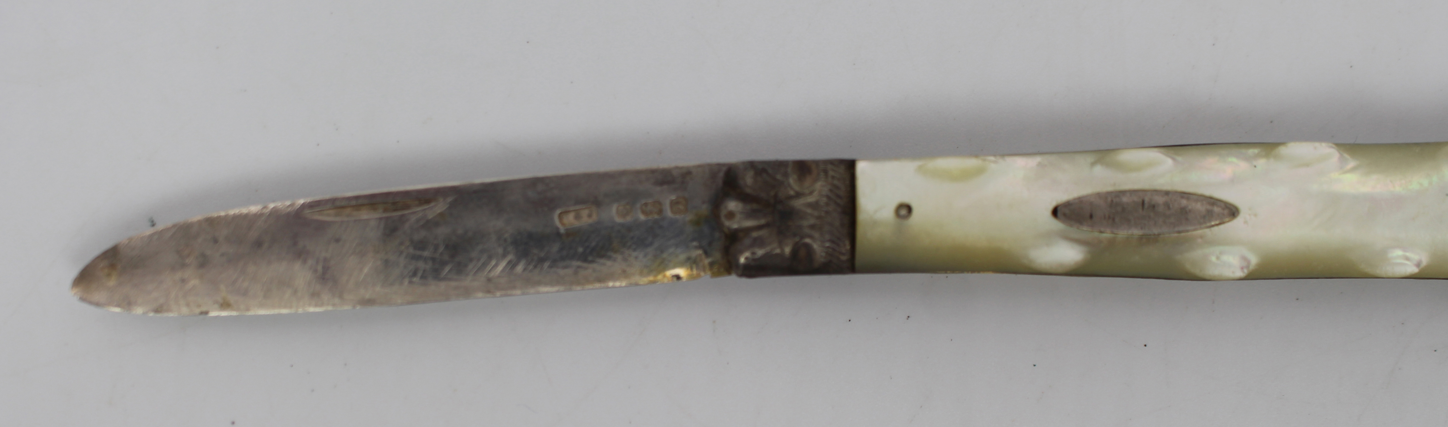 Early 20th c. Mother of Pearl Silver Handled Fruit Knife