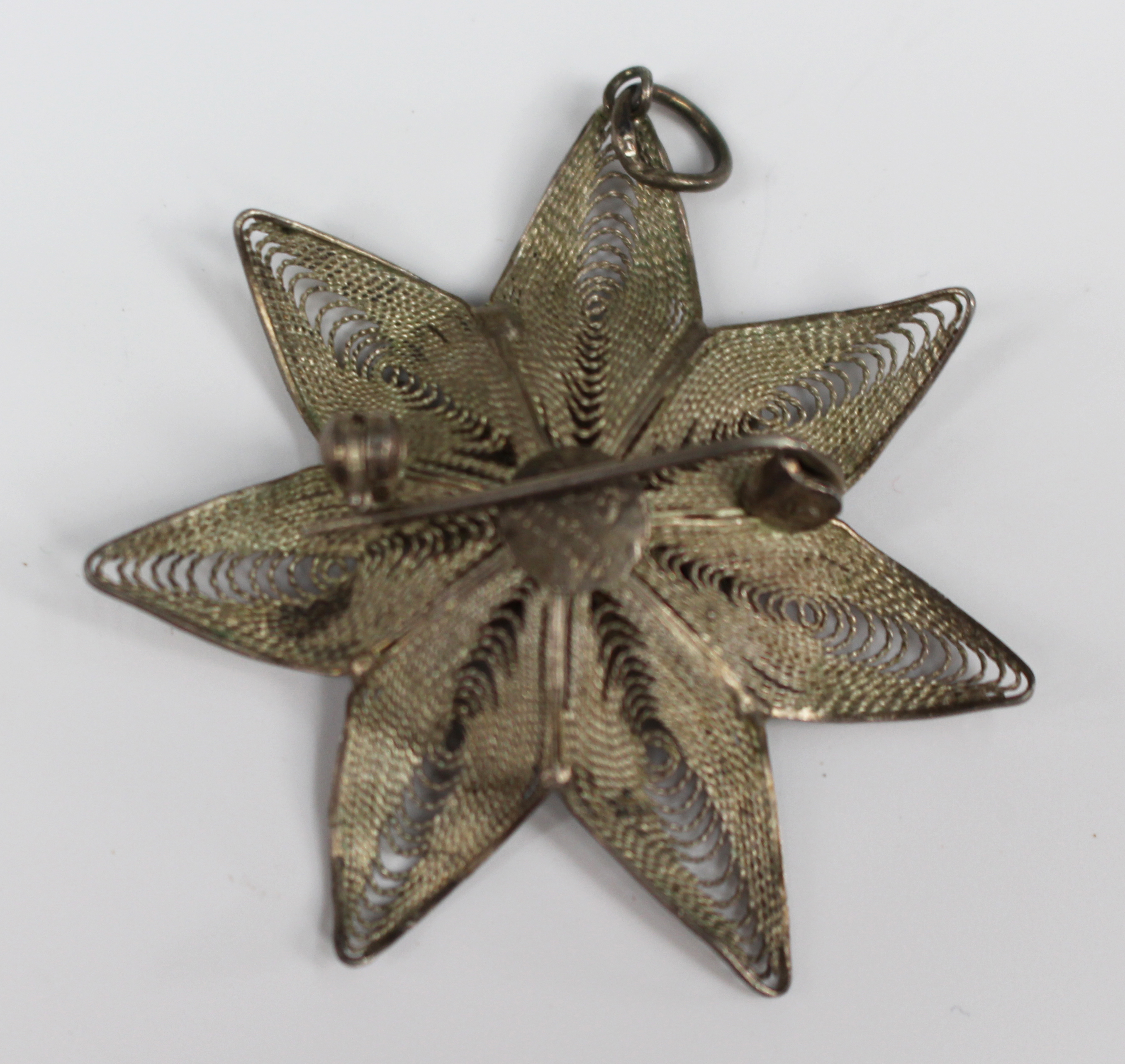 Vintage Silver Filigree Flower Brooch / Pendant, c.1950s
