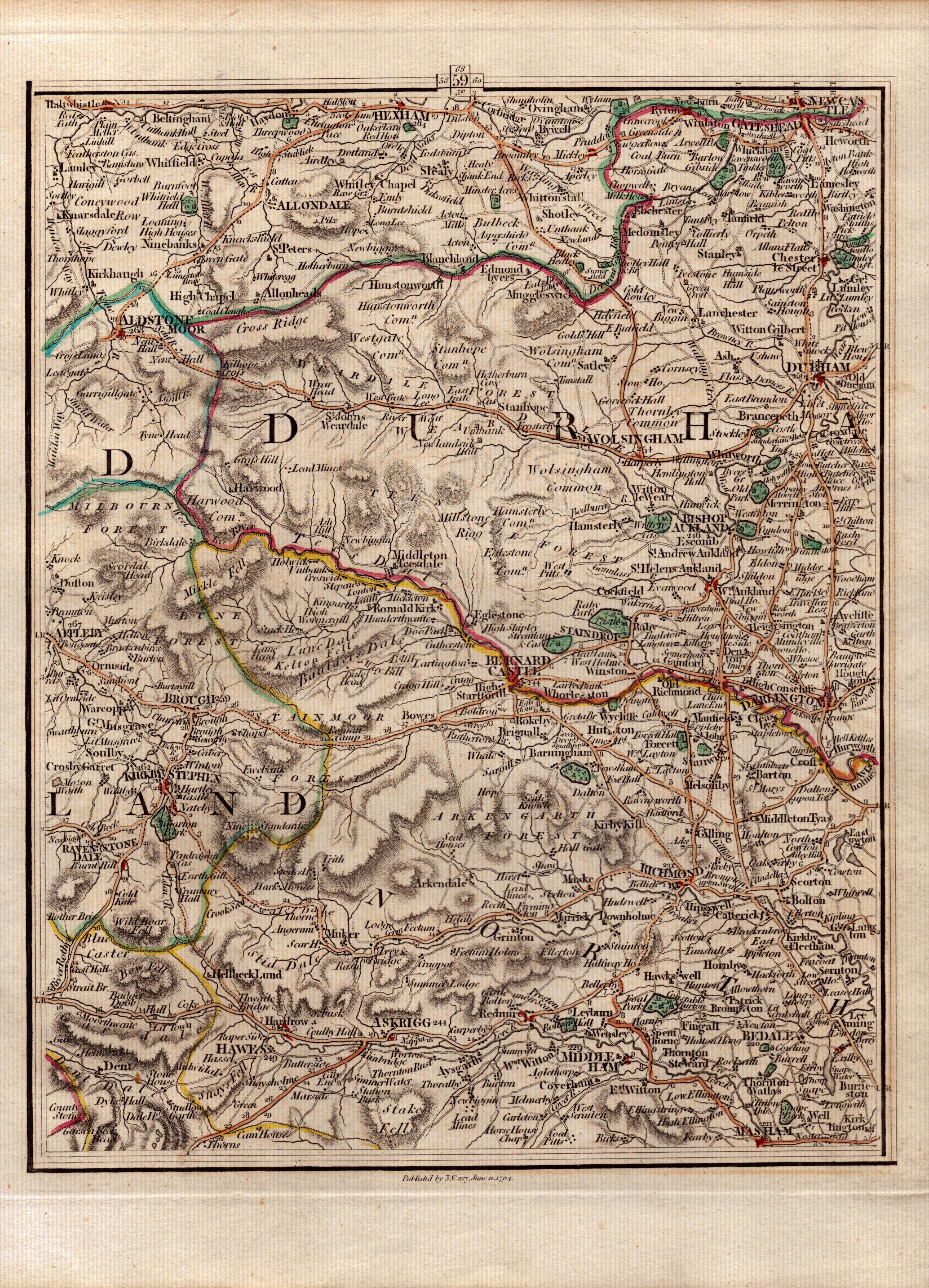 Newcastle Gateshead Chester Le Street Antique King George III  1794 Map-59.