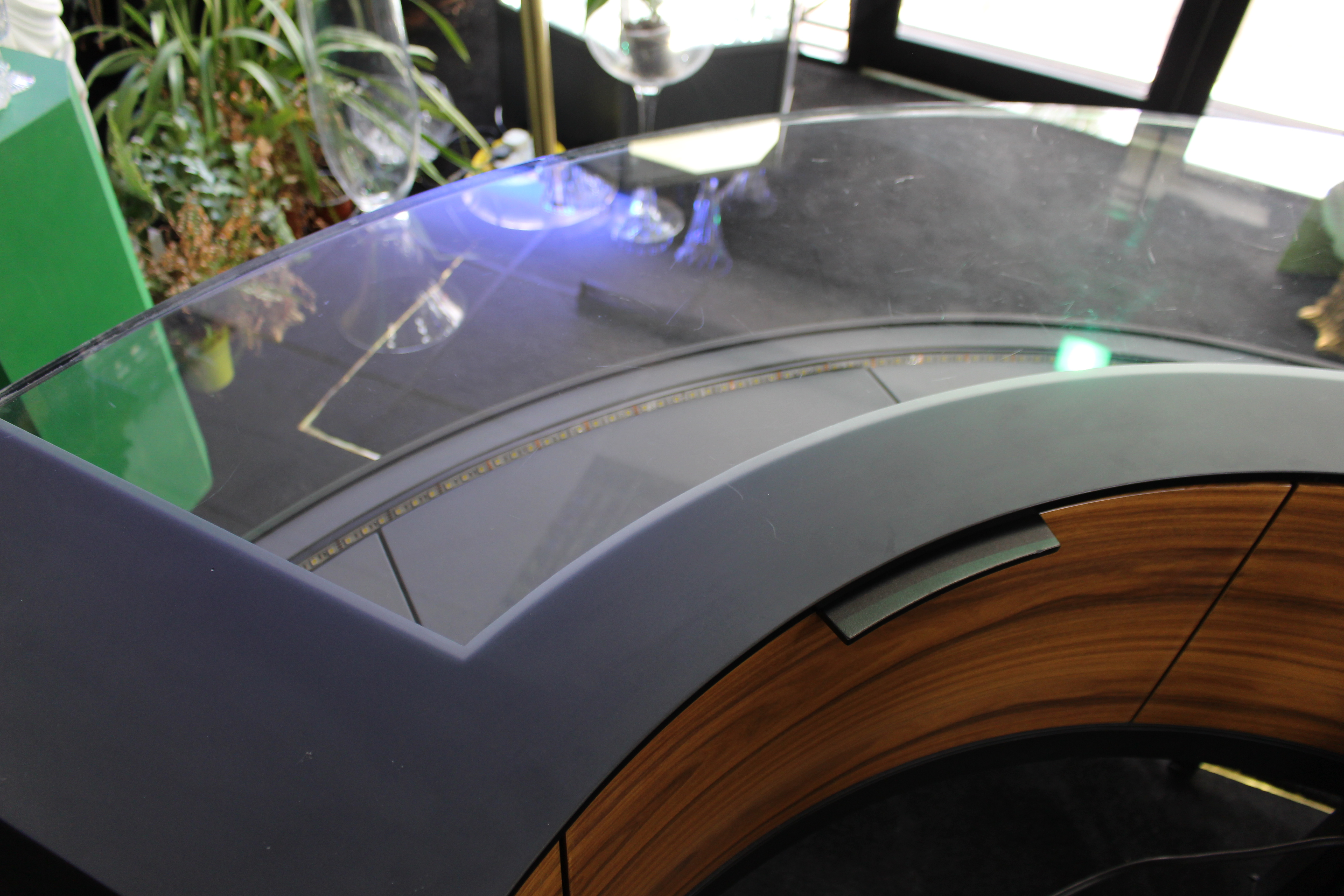 Georg Jensen Showroom Cabinet in Curved Glass and Ebonised Steel