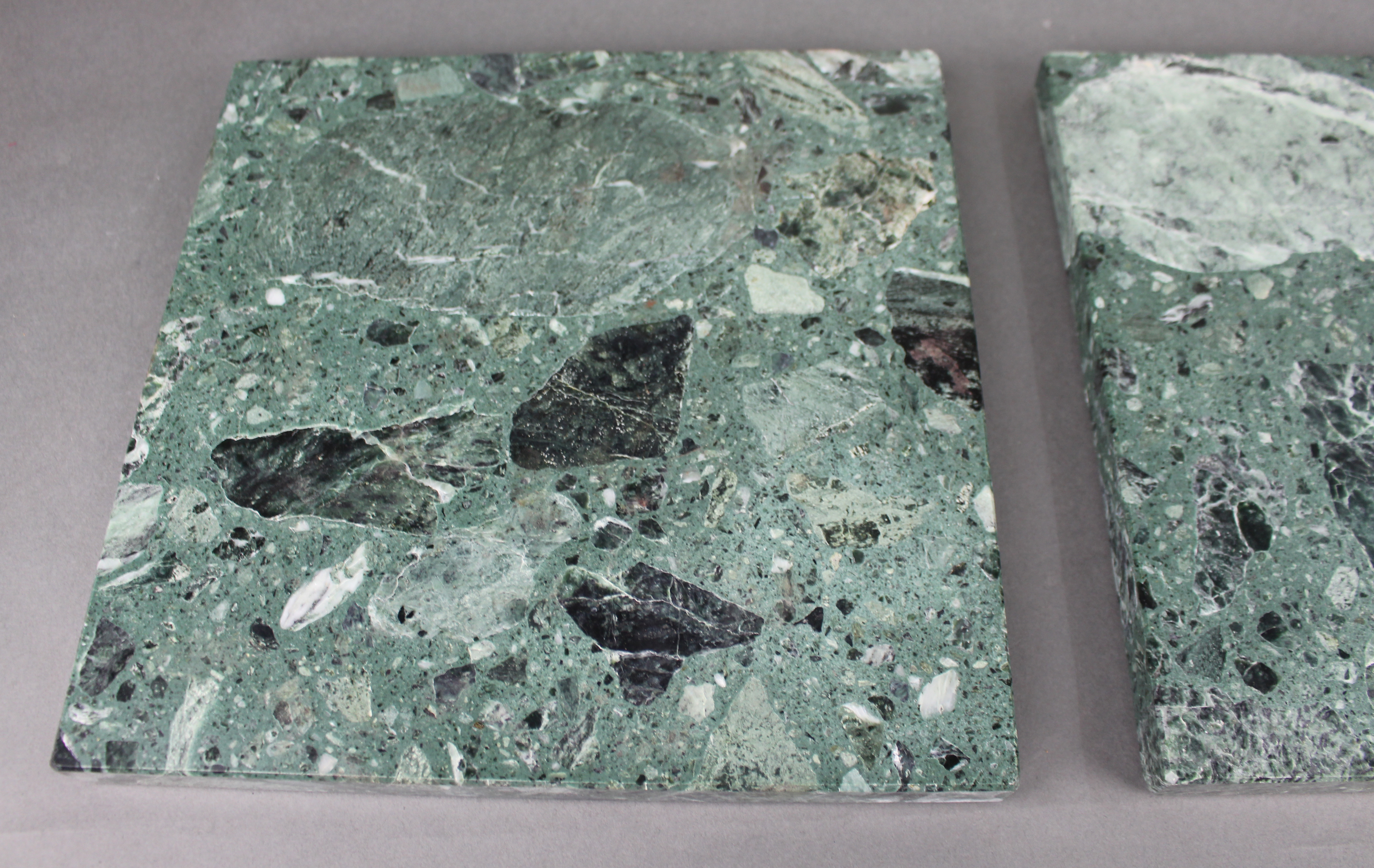 Pair of Vintage Square Green Marble Plinths