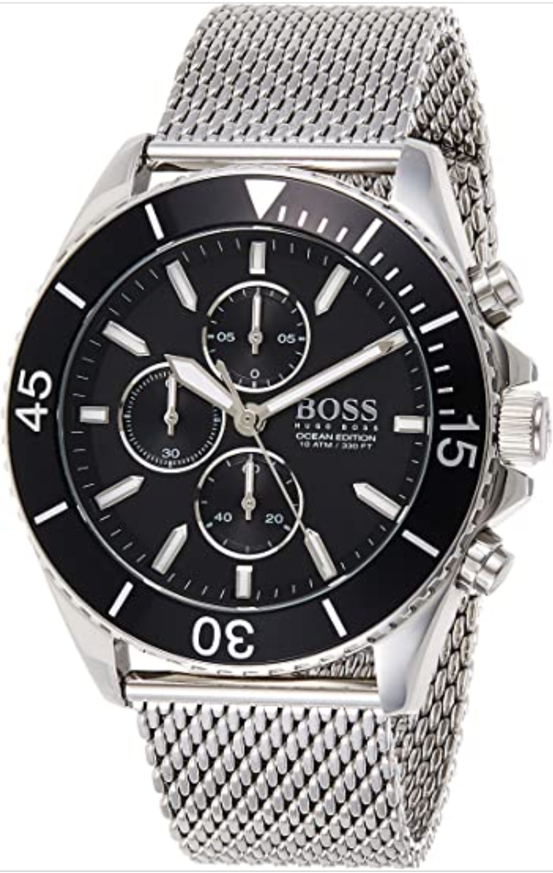 Hugo Boss 1513701 Men's Ocean Edition Black Dial Silver Mesh Band Chronograph Watch
