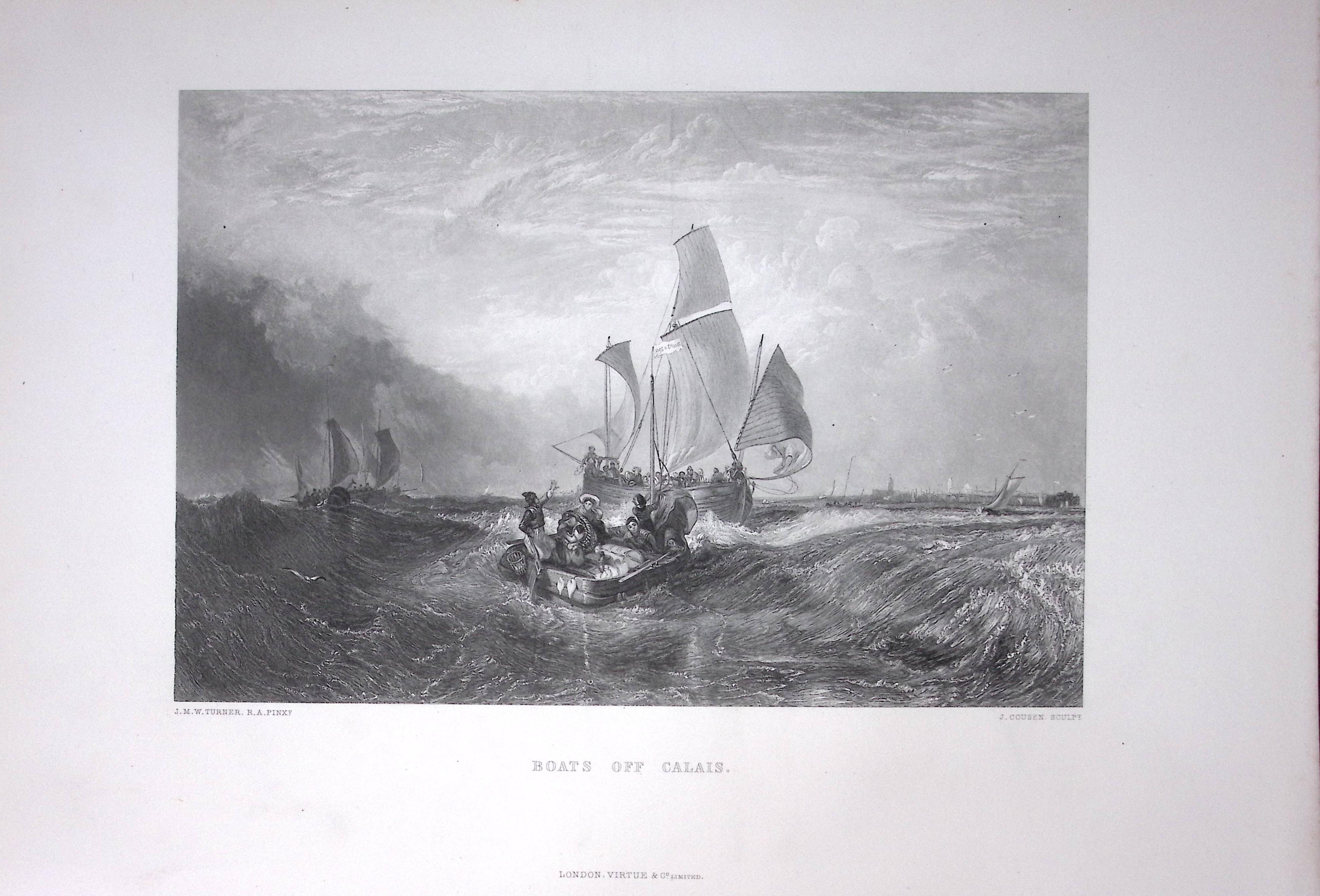J.M.W Turner Sailing Boats off Calais France Antique Steel Engraving-36-TR