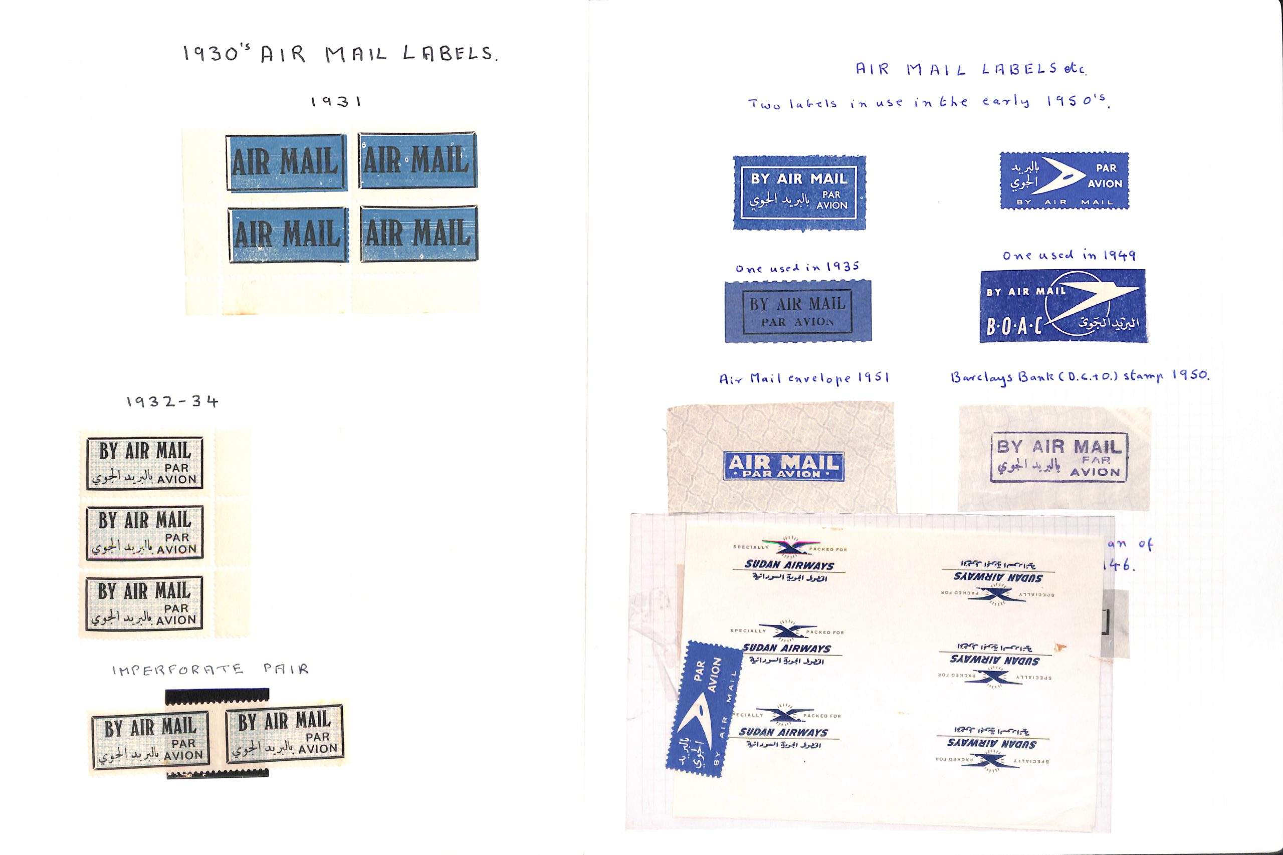 Sudan - Air Mail Labels 1931-51