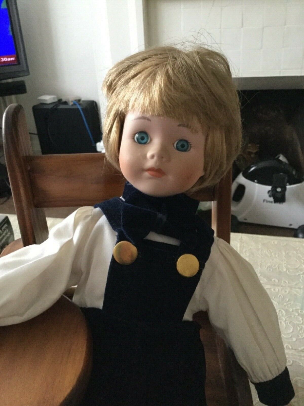 Andrew Schofield Victorian Doll Sitting On A Very Cute Wooden Chair