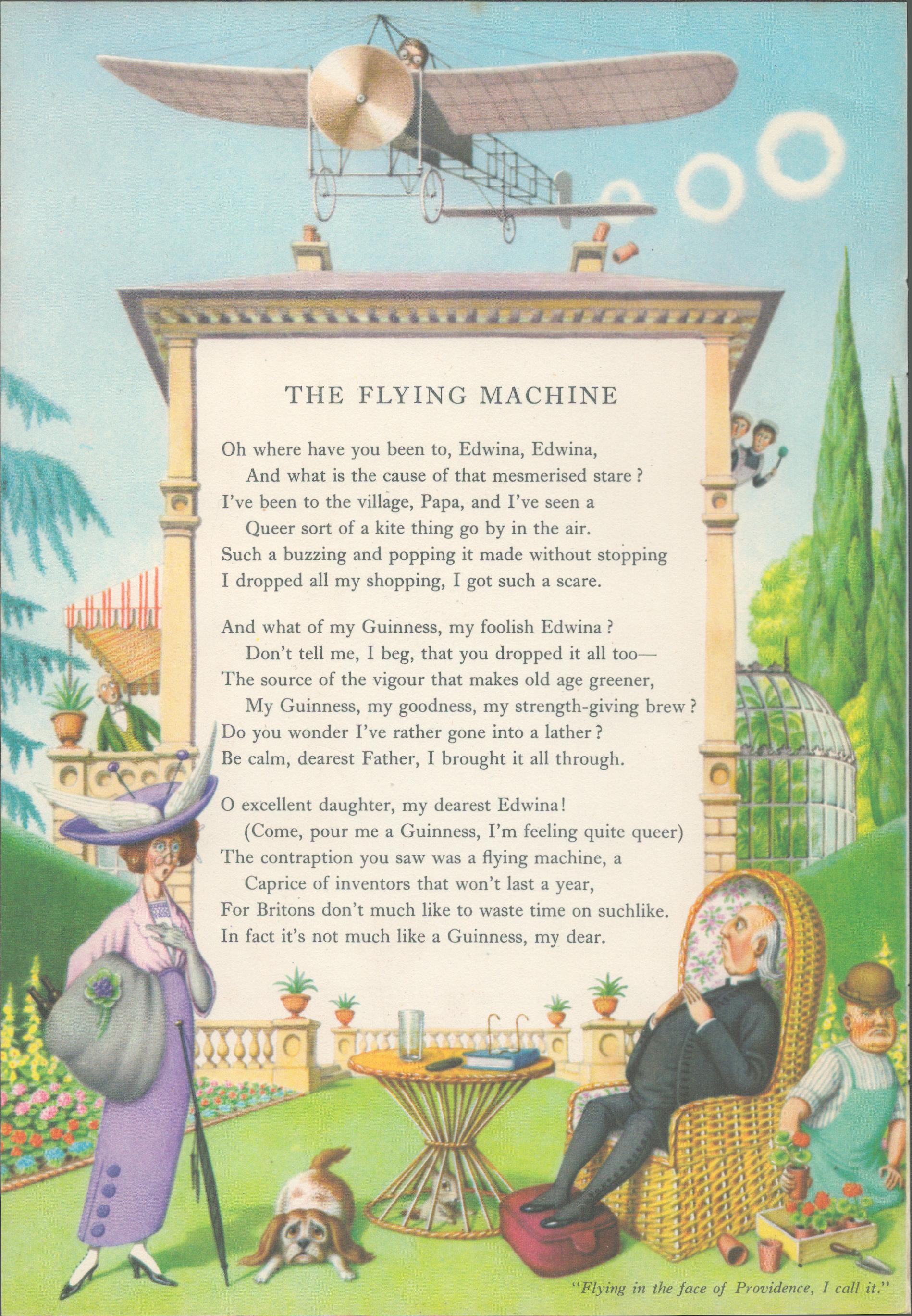 Double Sided Guinness Print 1954 "Flying Machine & Gramophone"A Genuine Double Sided Lithographed