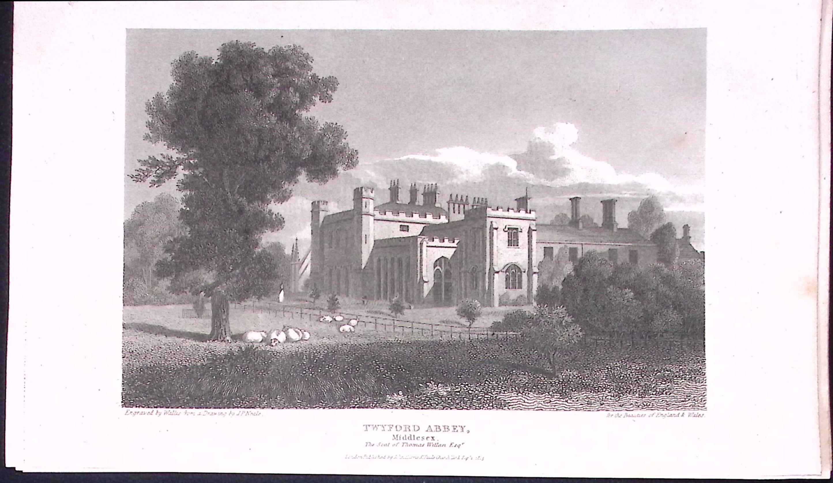 Twyford Abbey Ealing London Antique 200 Years-Old Steel-Engraving-271