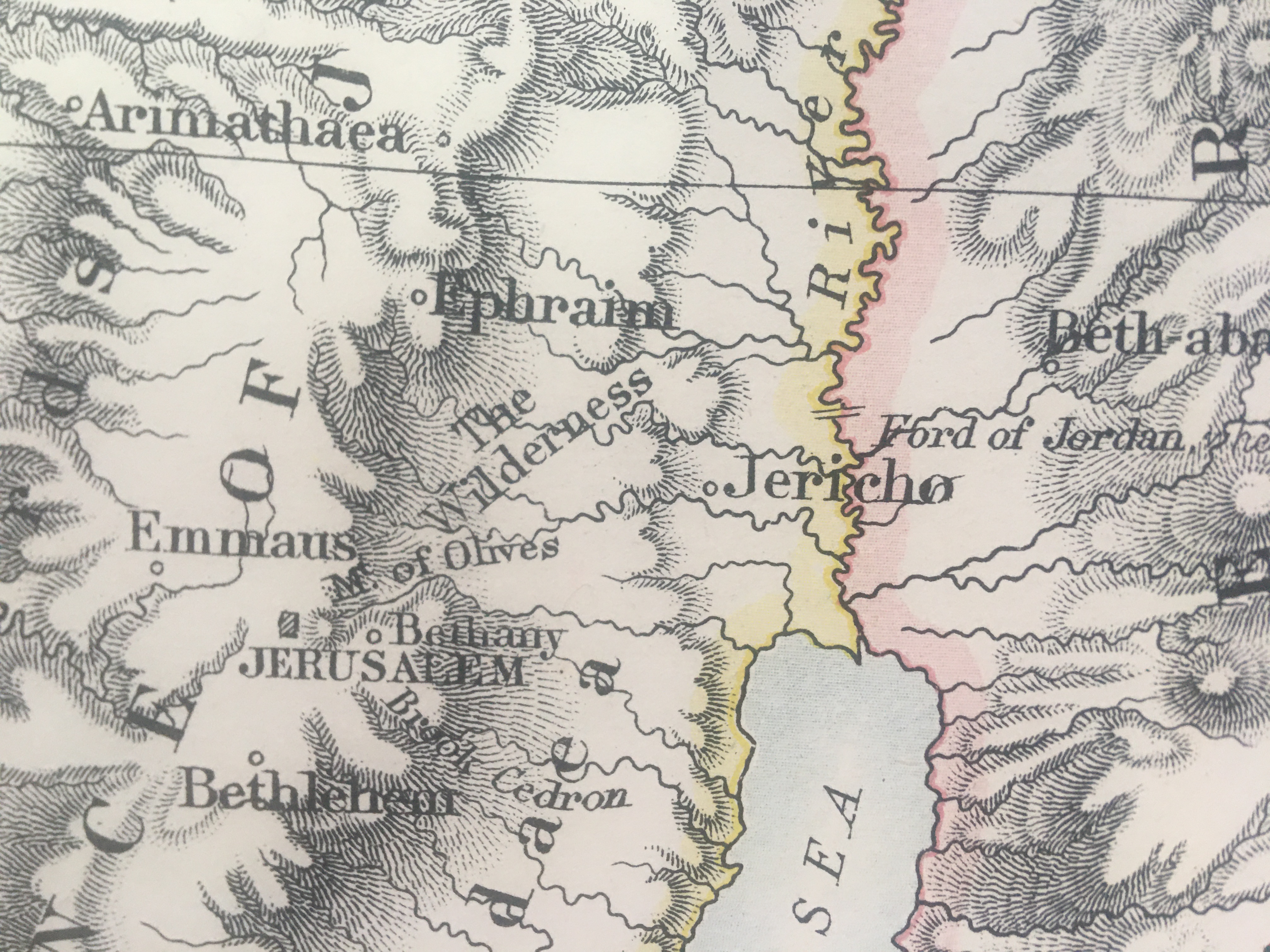 Antique Map Palestine Gaza, Nazareth Damascus, Galilee, Jericho, Jerusalem, Judaea,